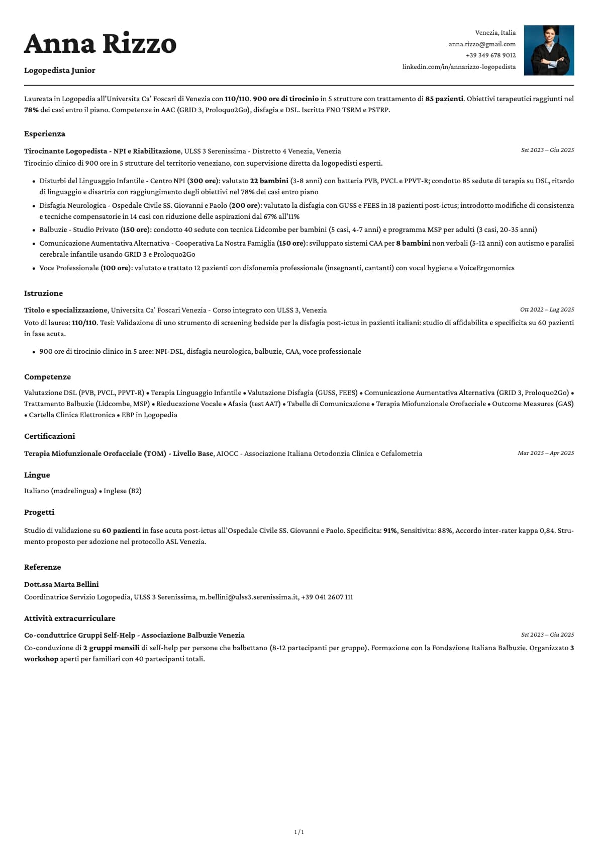 Logopedista Junior resume example