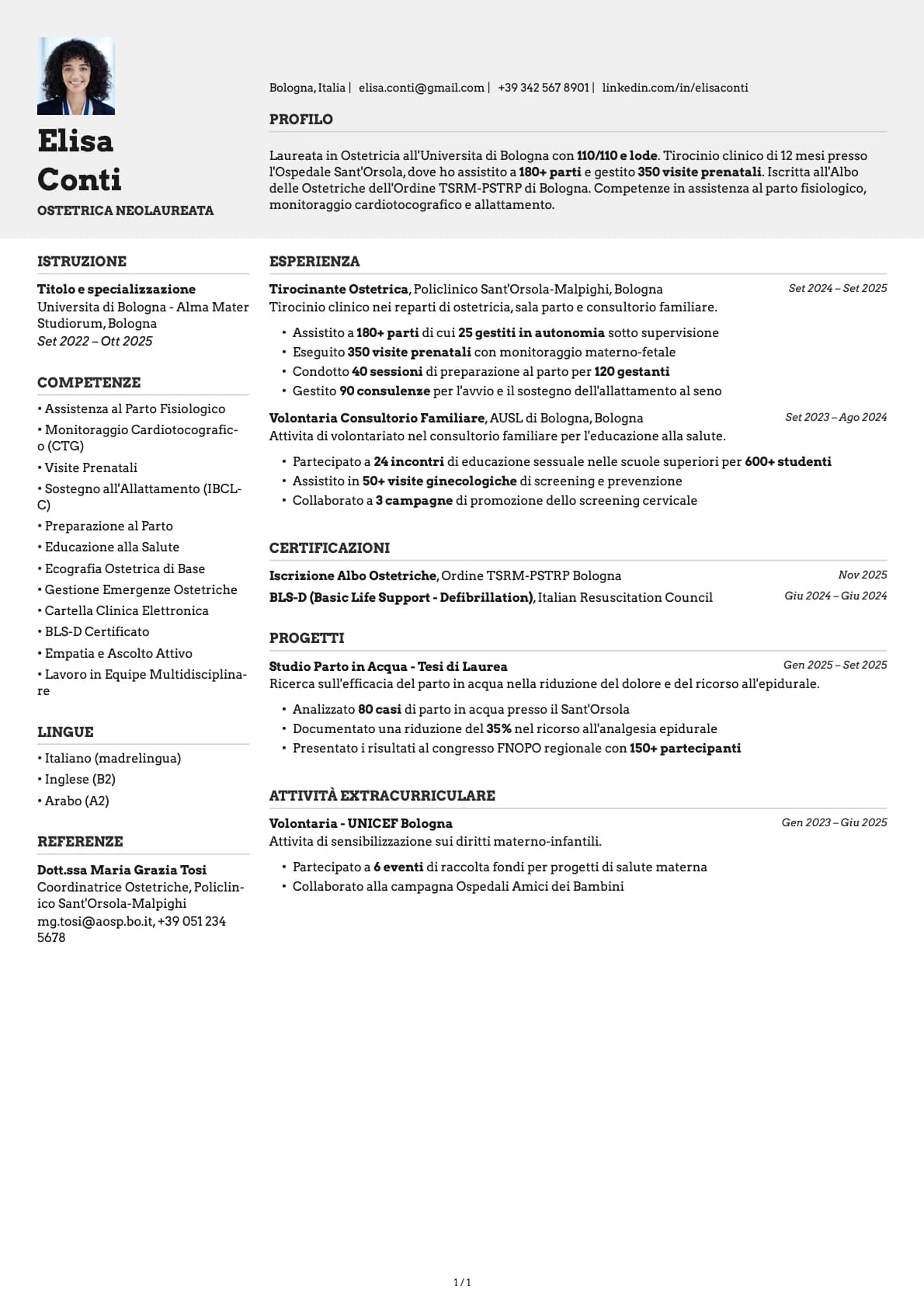 Ostetrica Neolaureata resume example