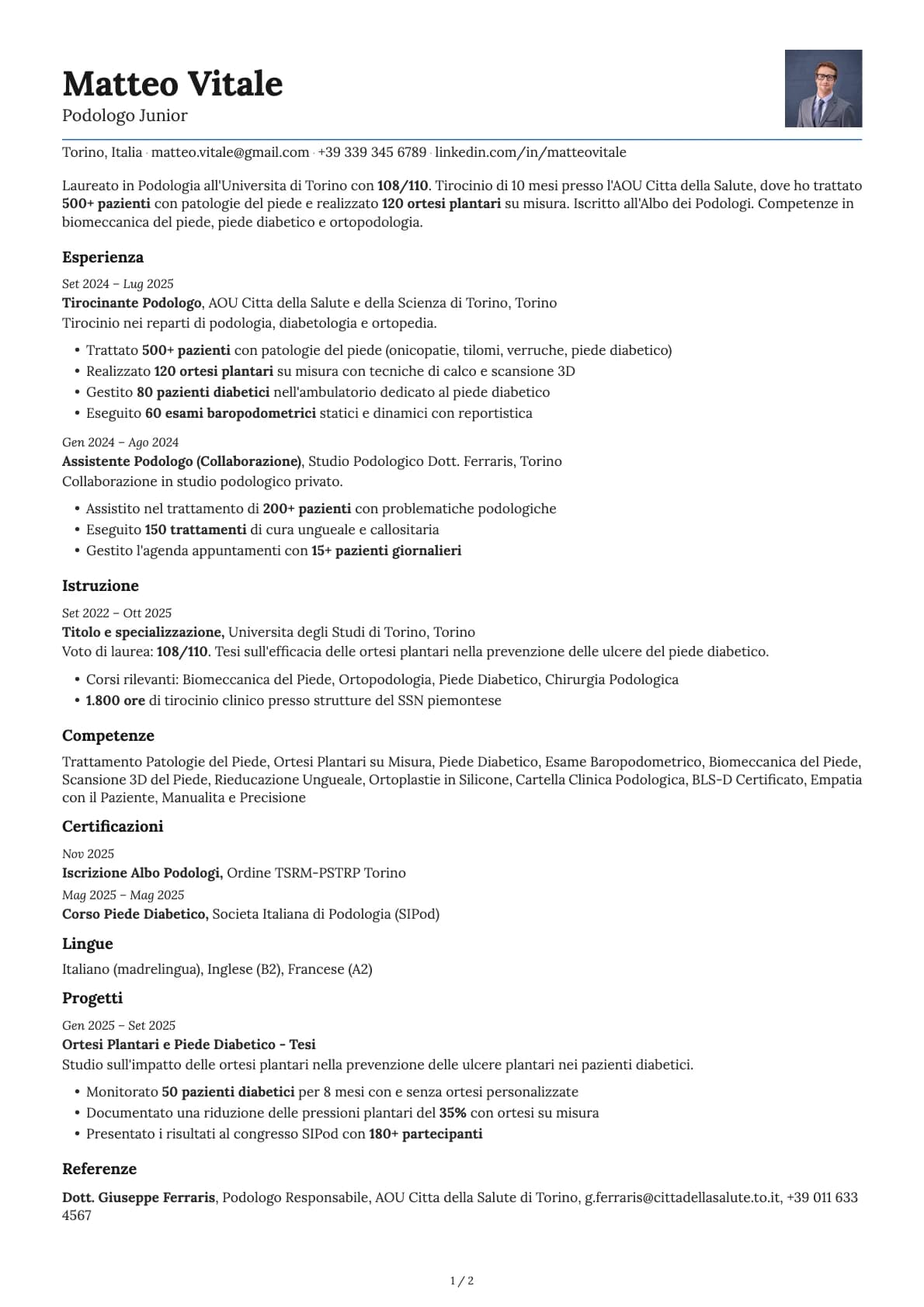Podologo Junior resume example
