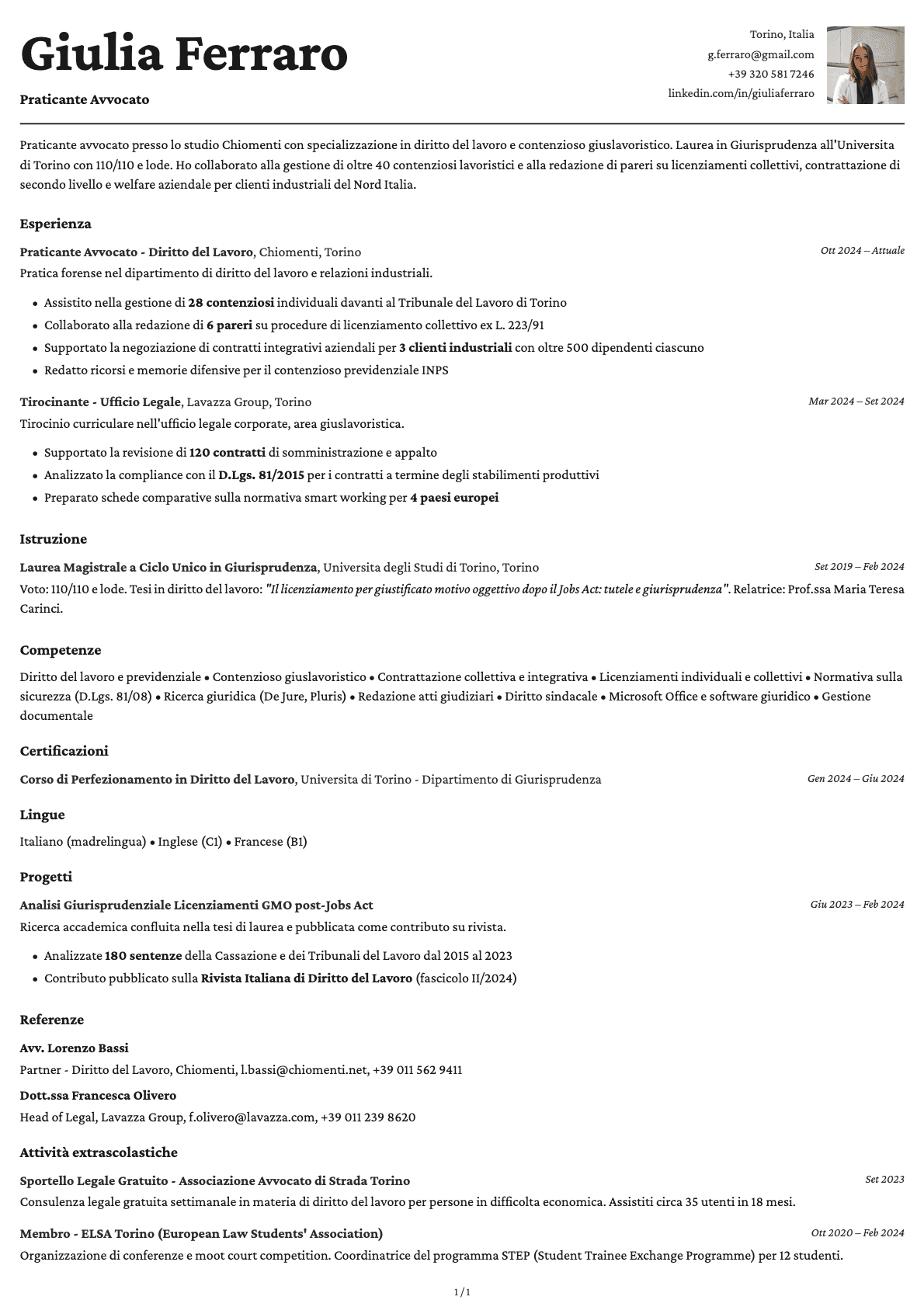 Praticante Avvocato resume example