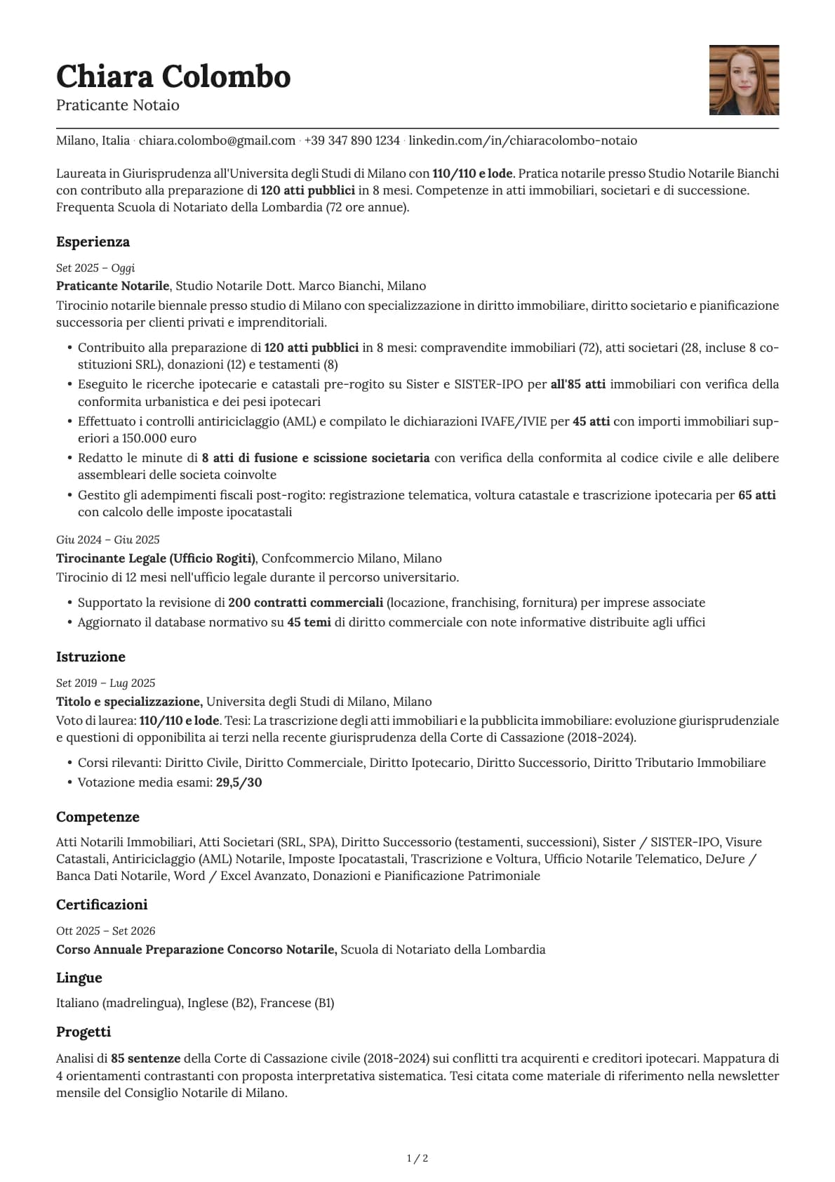 Praticante Notaio resume example