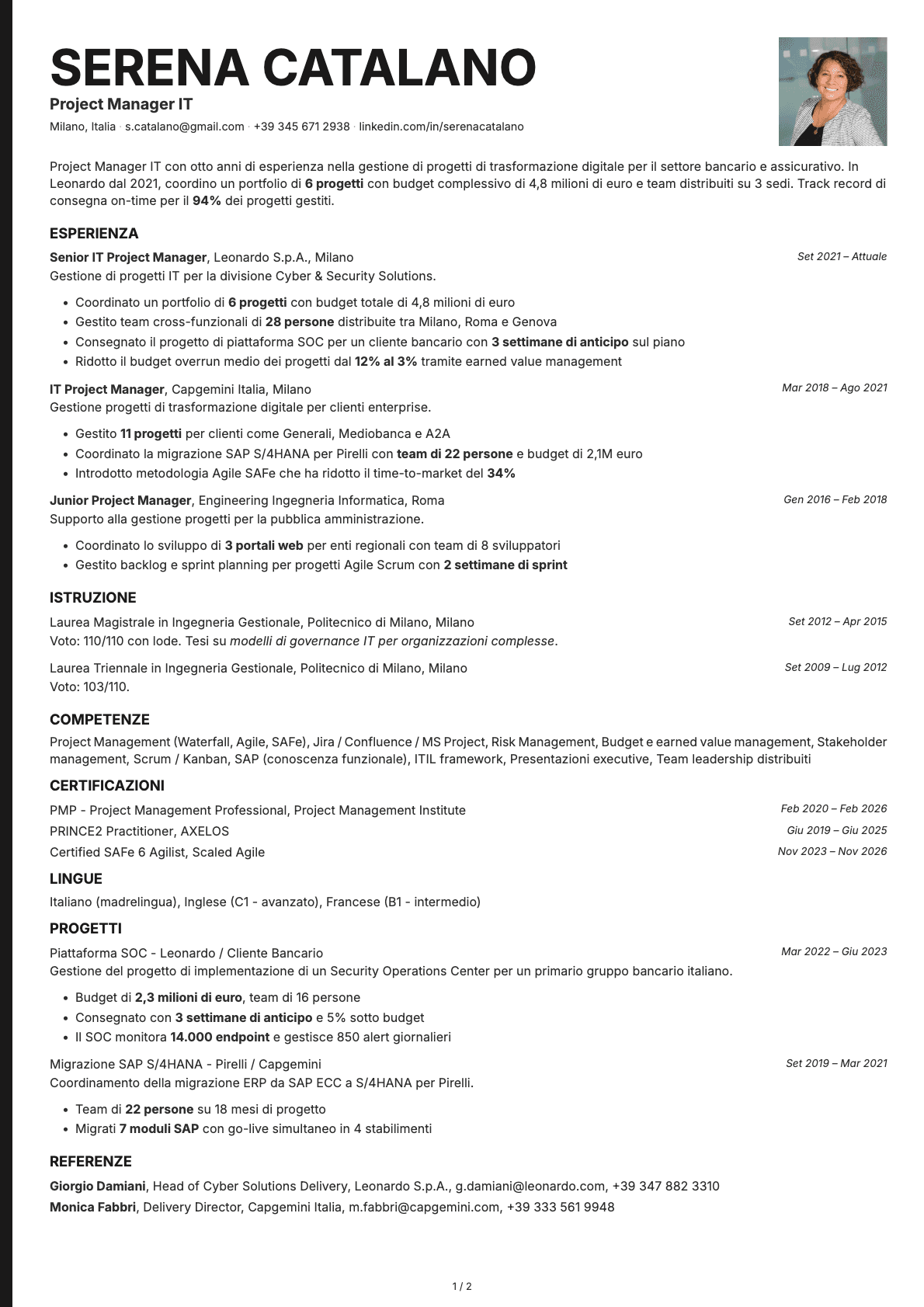 Project Manager IT resume example