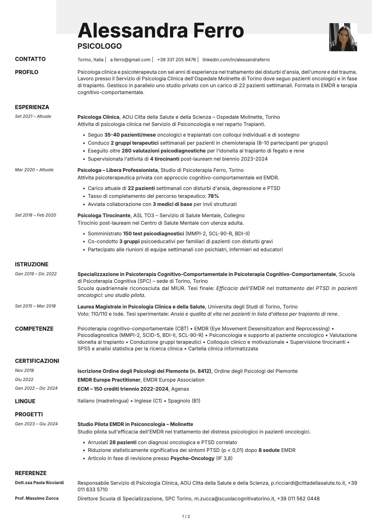 Psicologo resume example