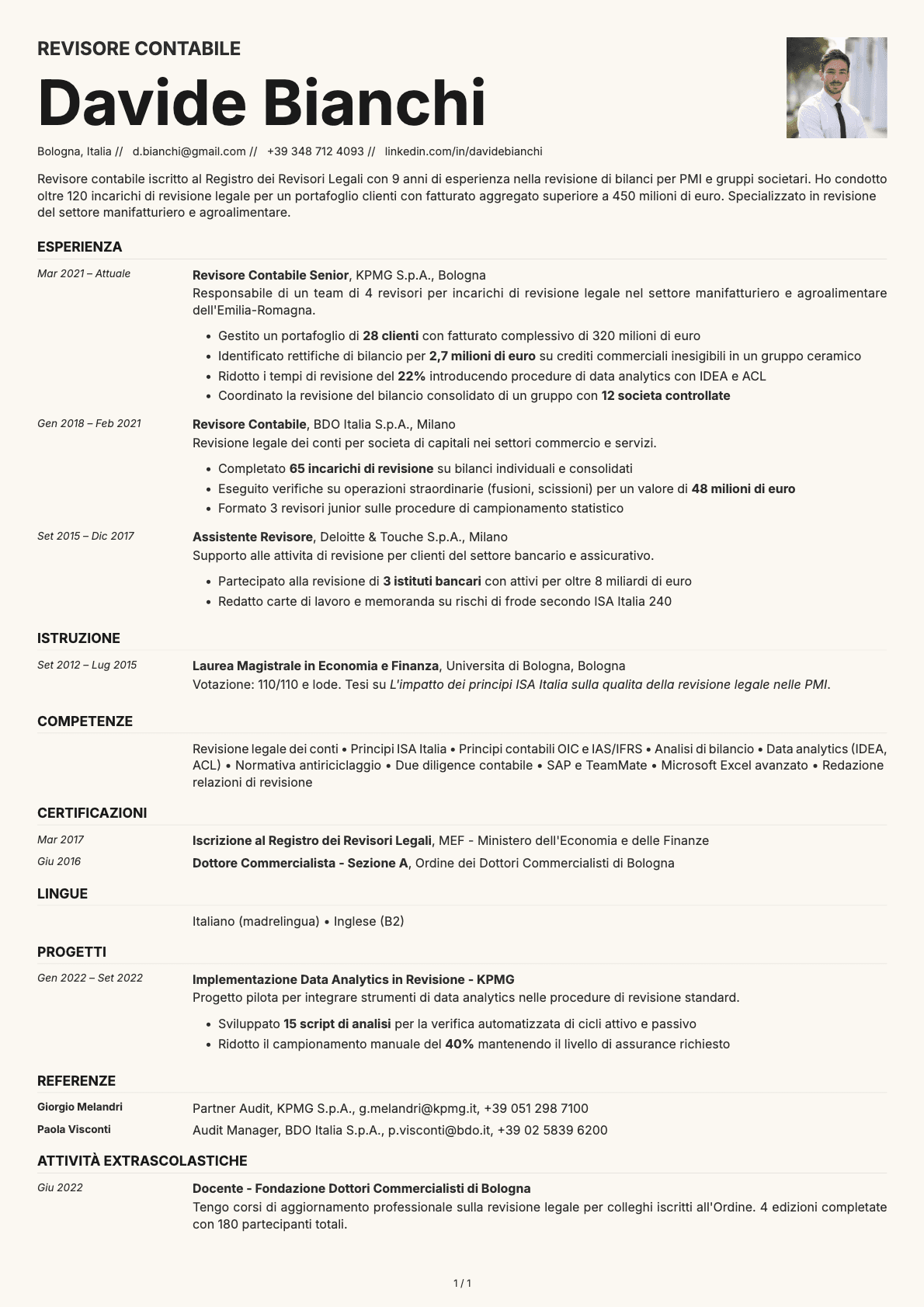 Revisore Contabile resume example