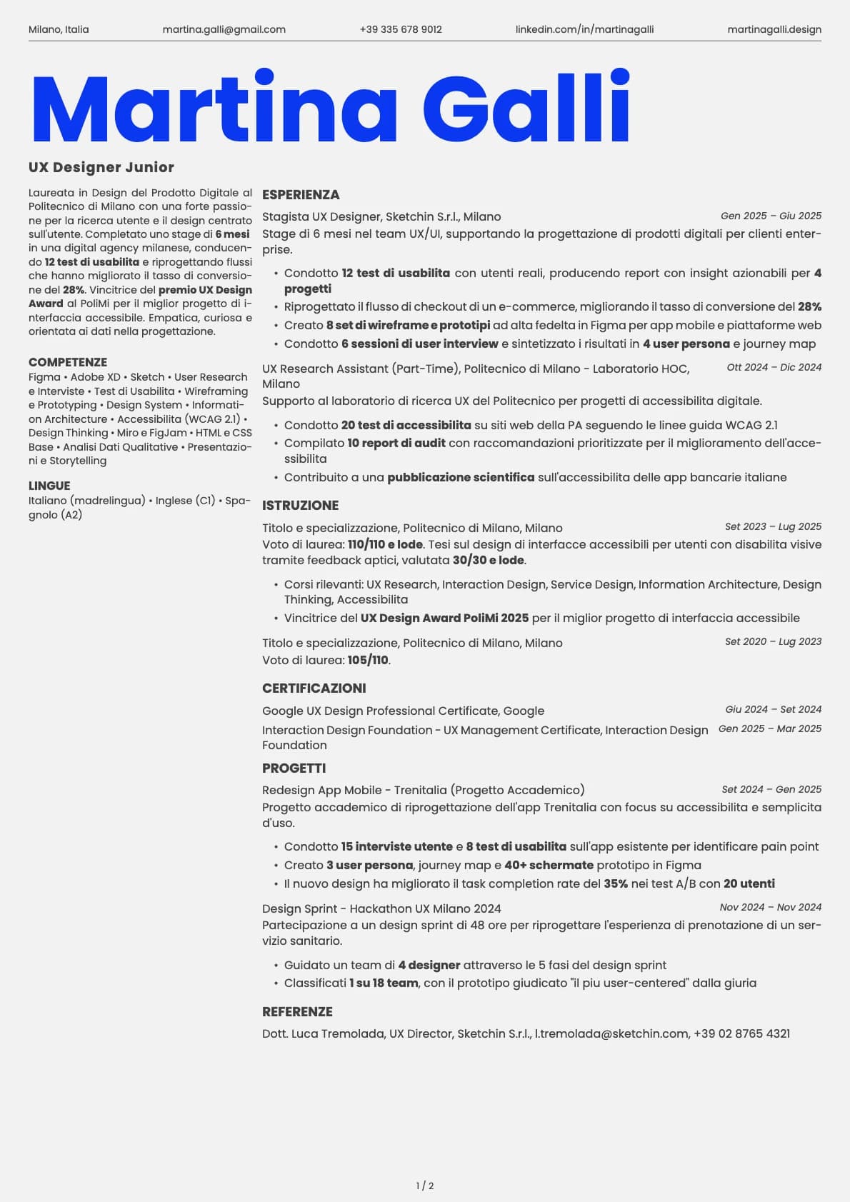 UX Designer Junior resume example