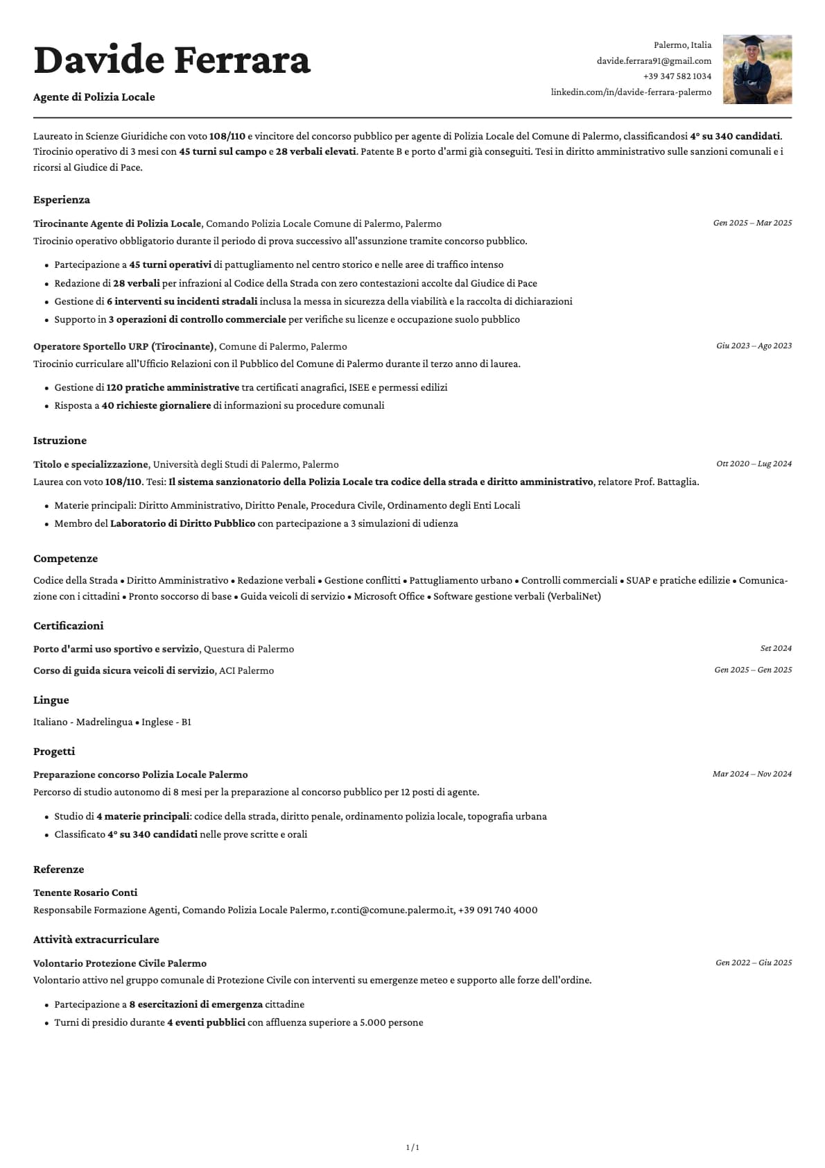 Vigile Urbano resume example