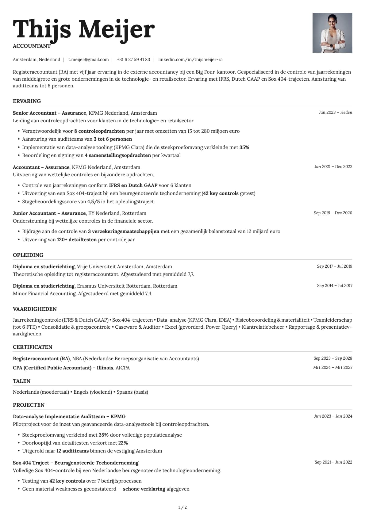 Registeraccountant resume example