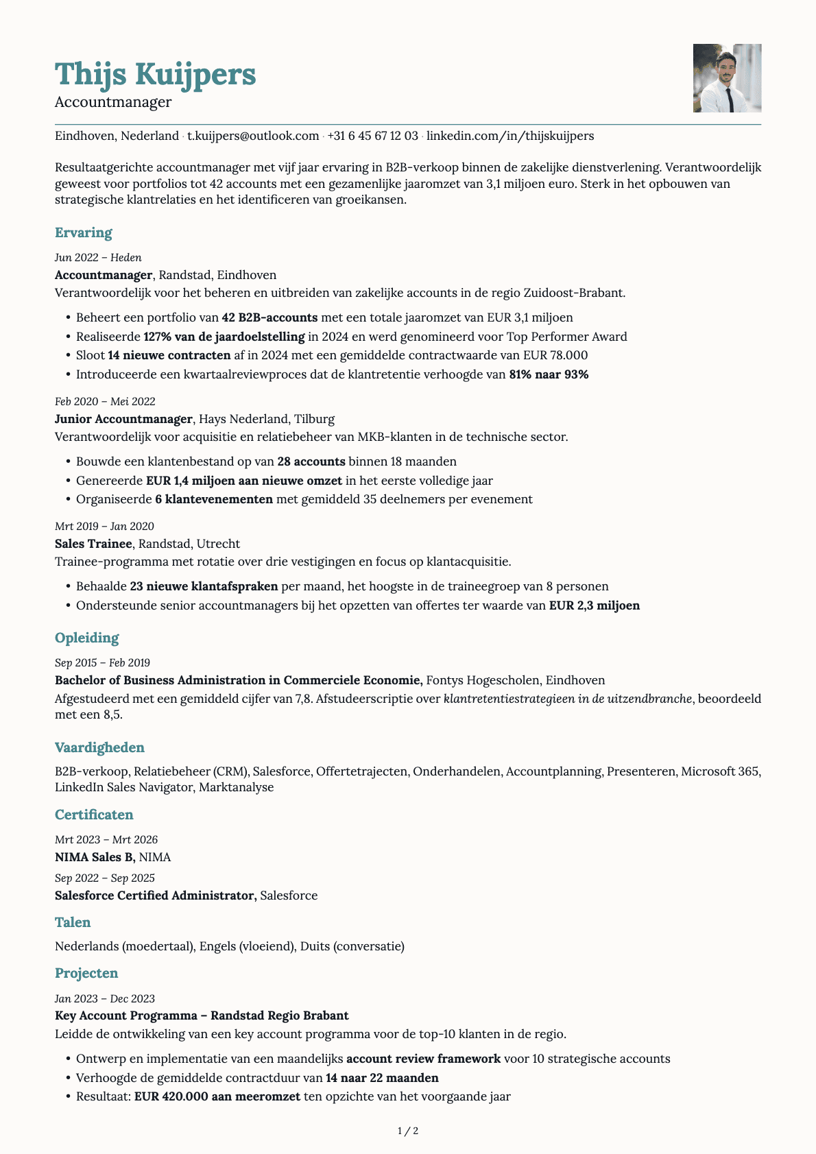 Accountmanager resume example