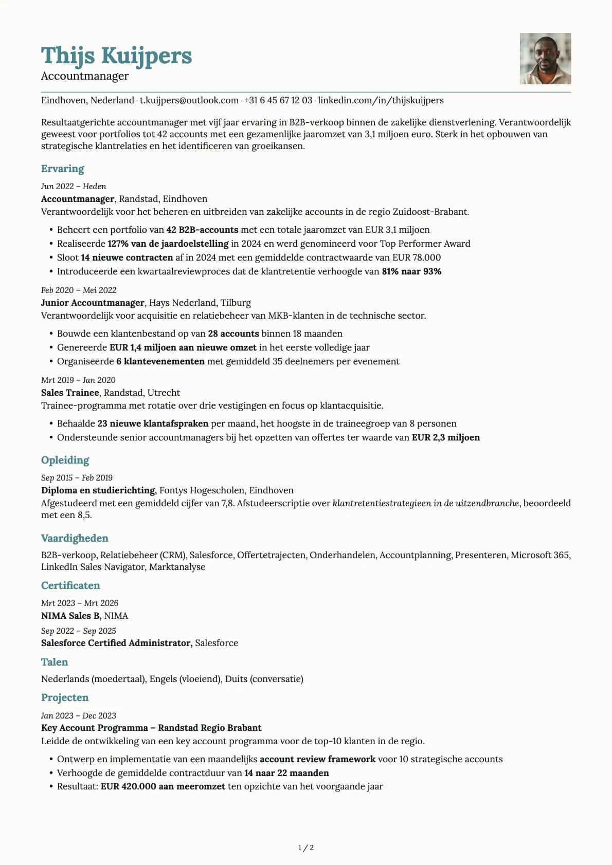 Accountmanager resume example