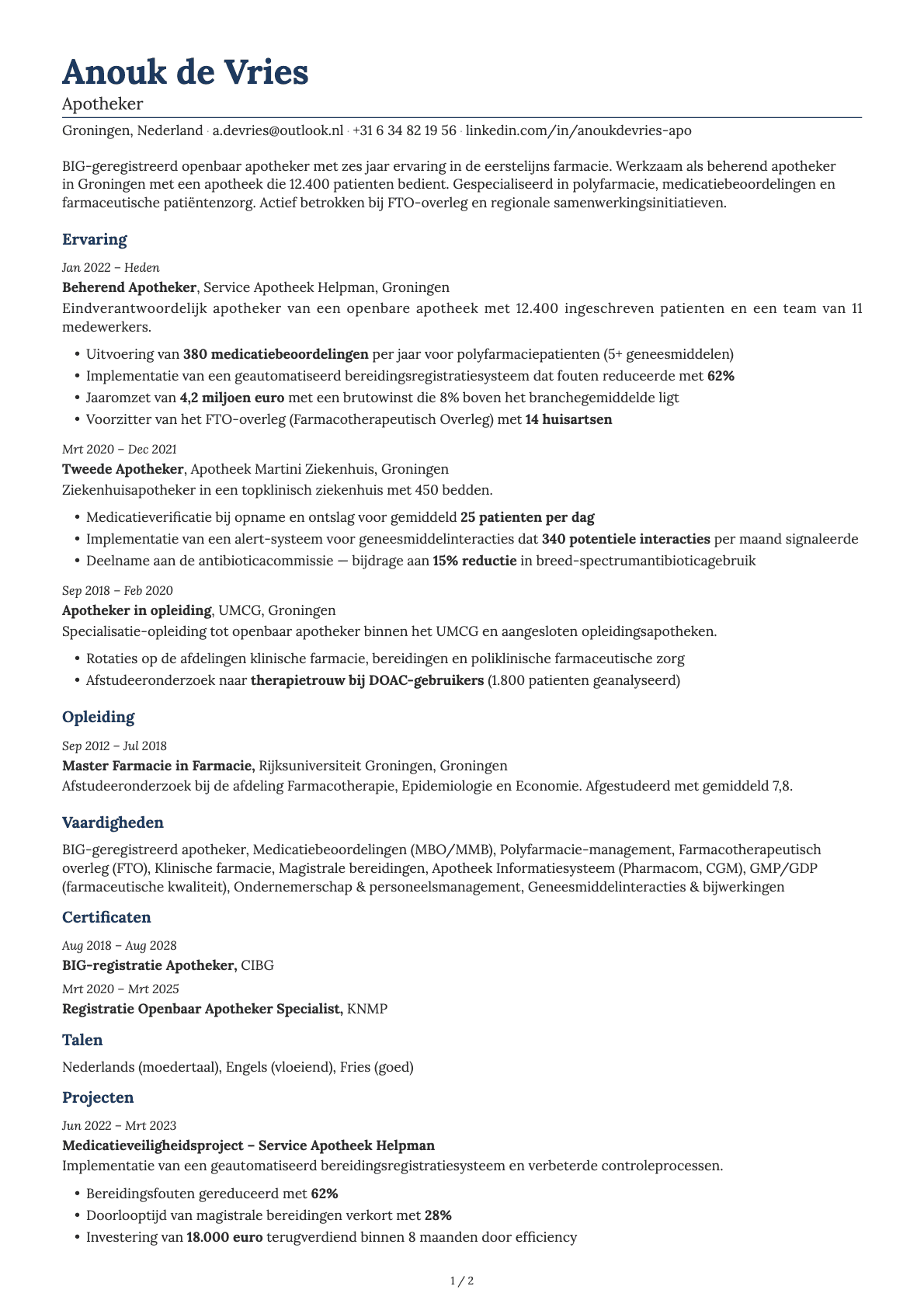 Apotheker resume example