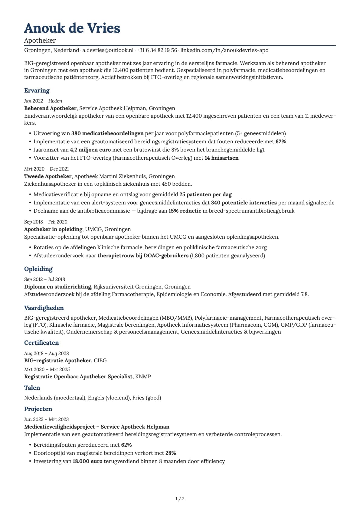 Apotheker resume example