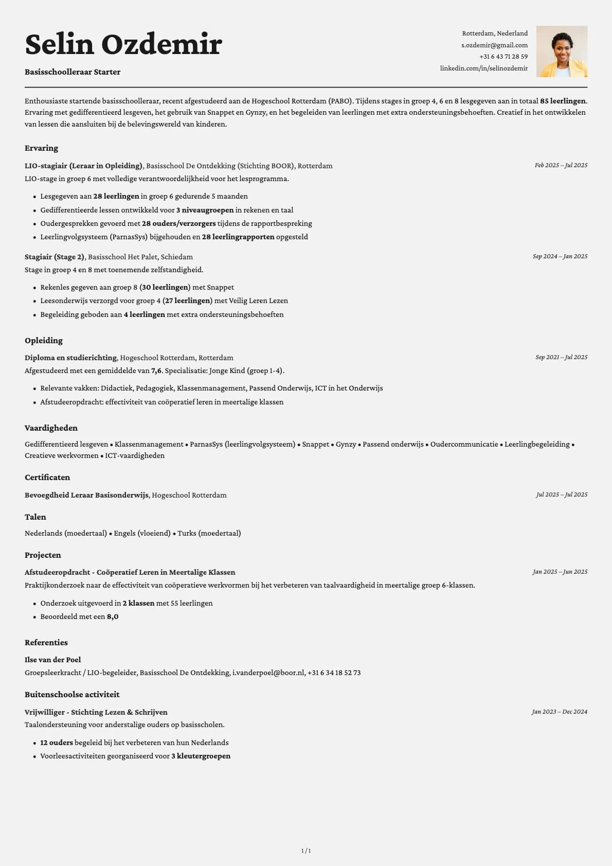 Basisschoolleraar Starter resume example