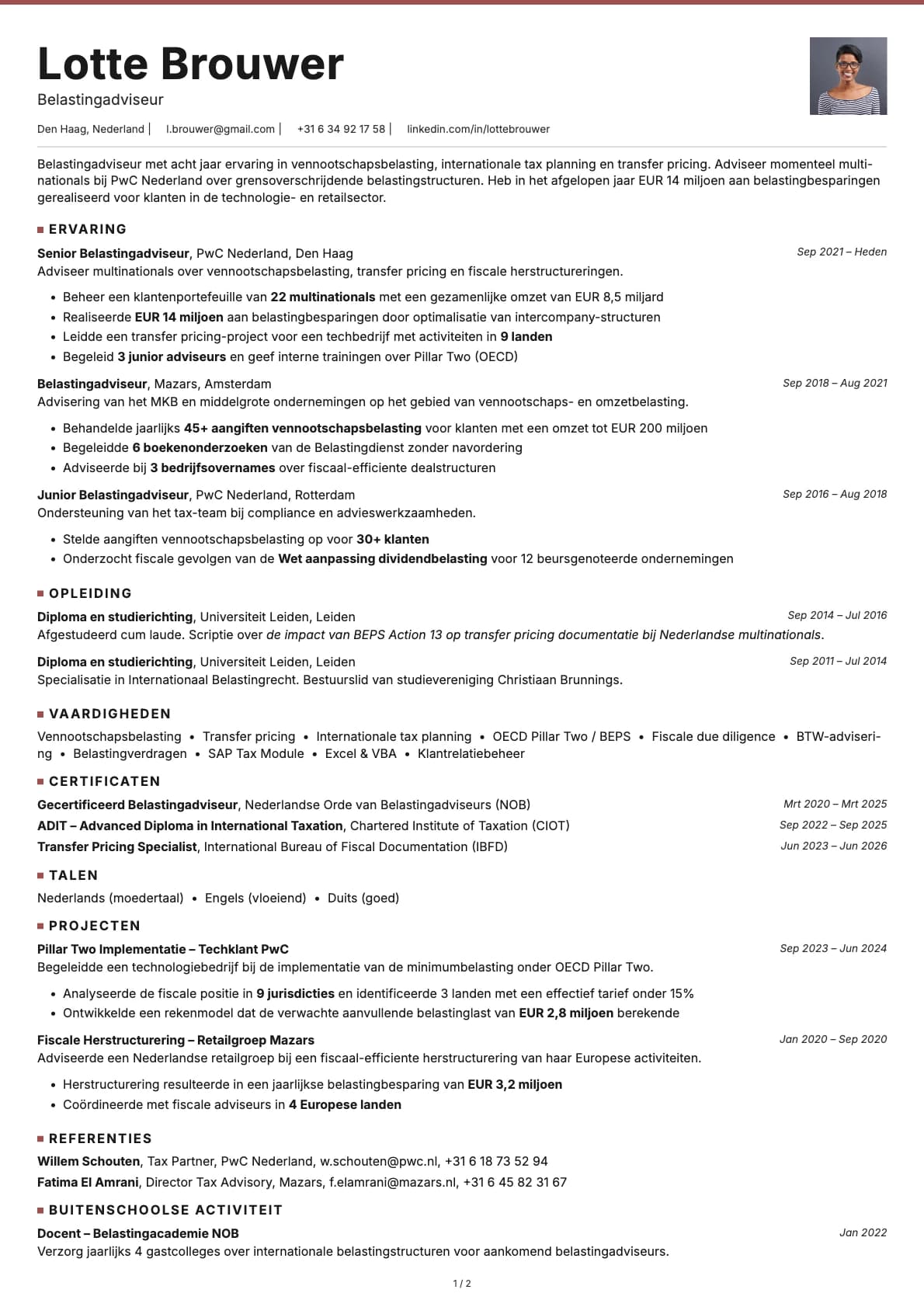 Belastingadviseur resume example