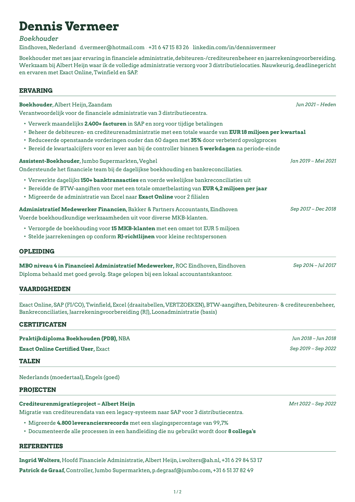 Boekhouder resume example