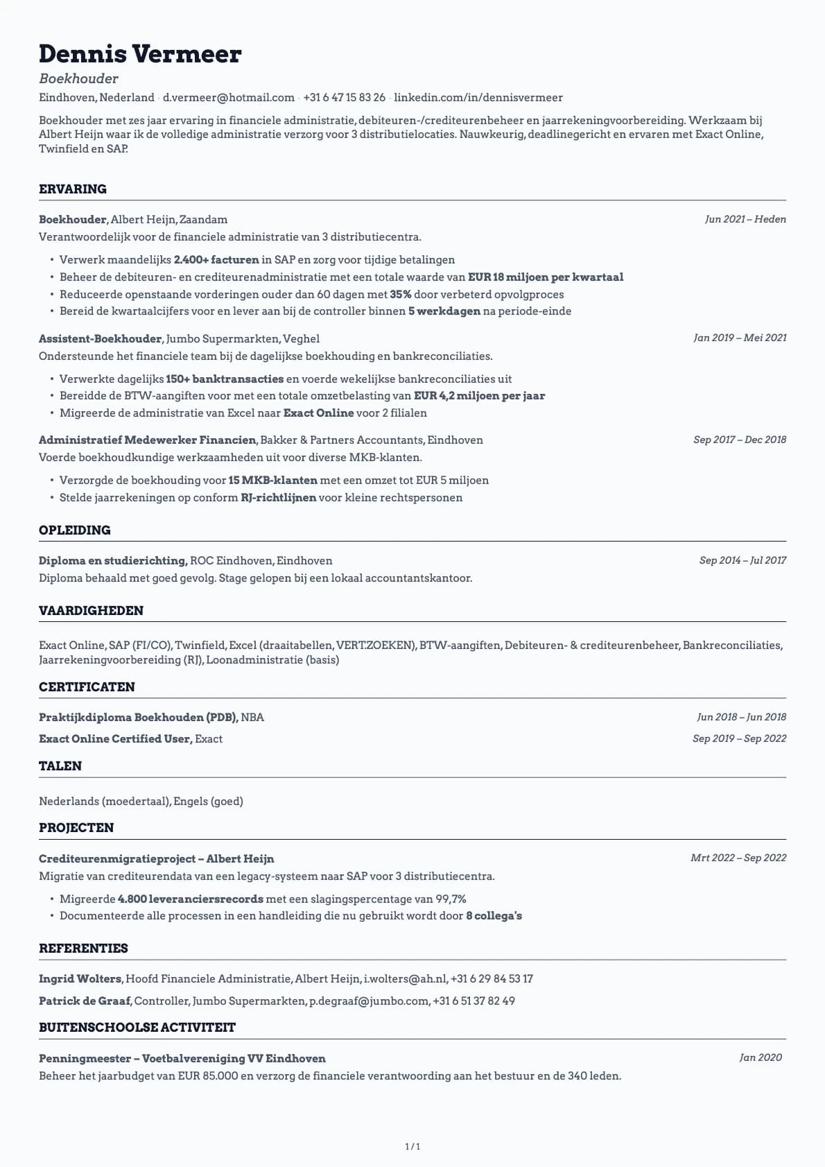 Boekhouder resume example