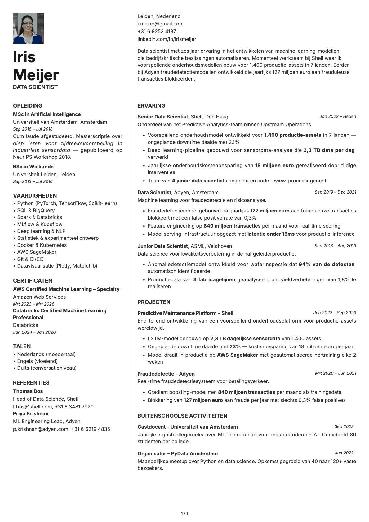 Data Scientist resume example