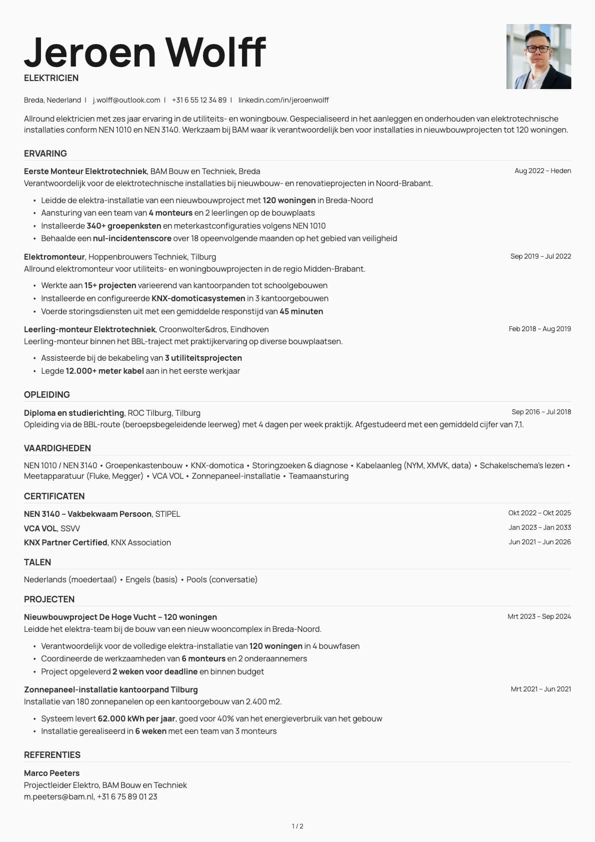 Elektricien resume example