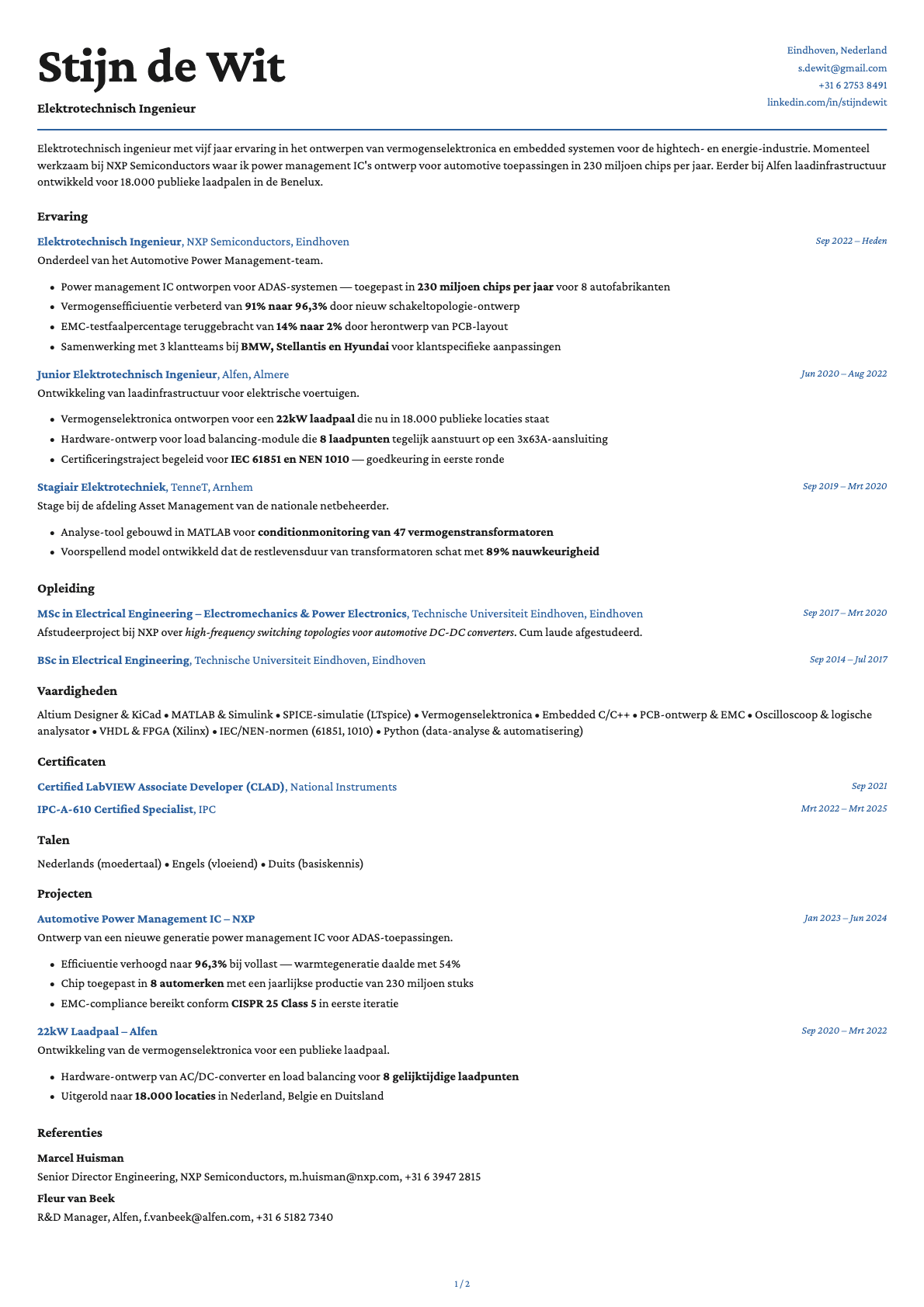 Elektrotechnisch Ingenieur resume example