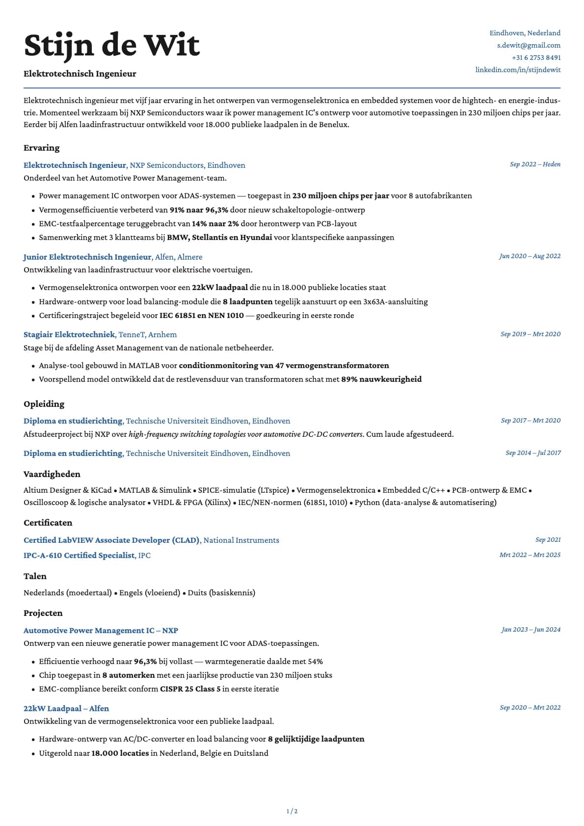 Elektrotechnisch Ingenieur resume example