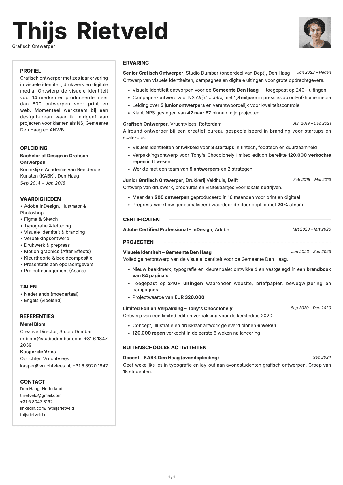Grafisch Ontwerper resume example