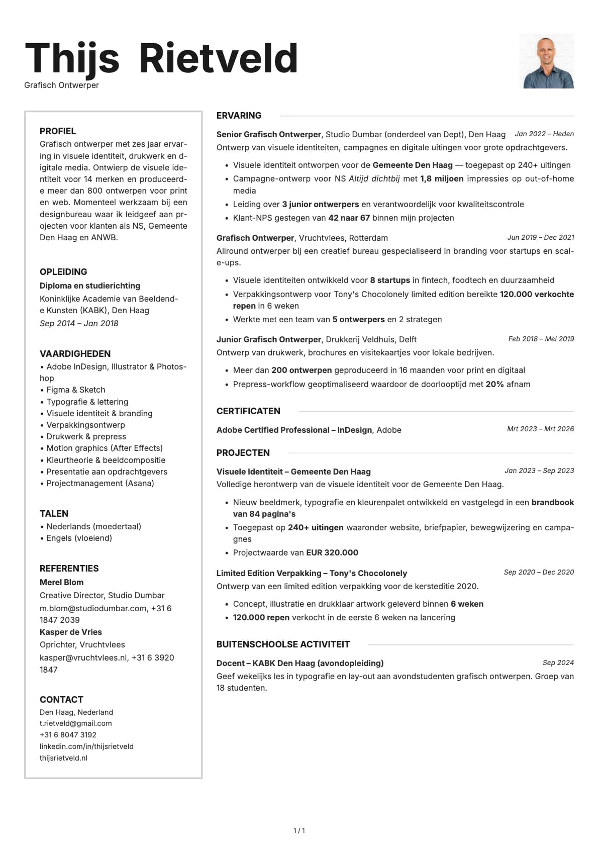 Grafisch Ontwerper resume example
