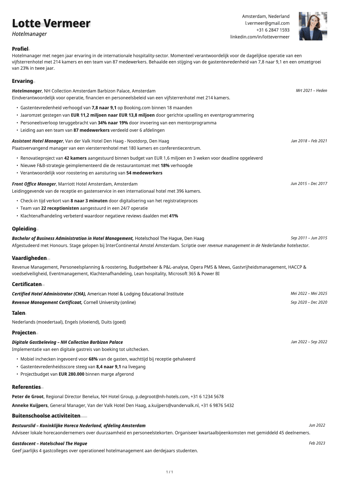 Hotelmanager resume example