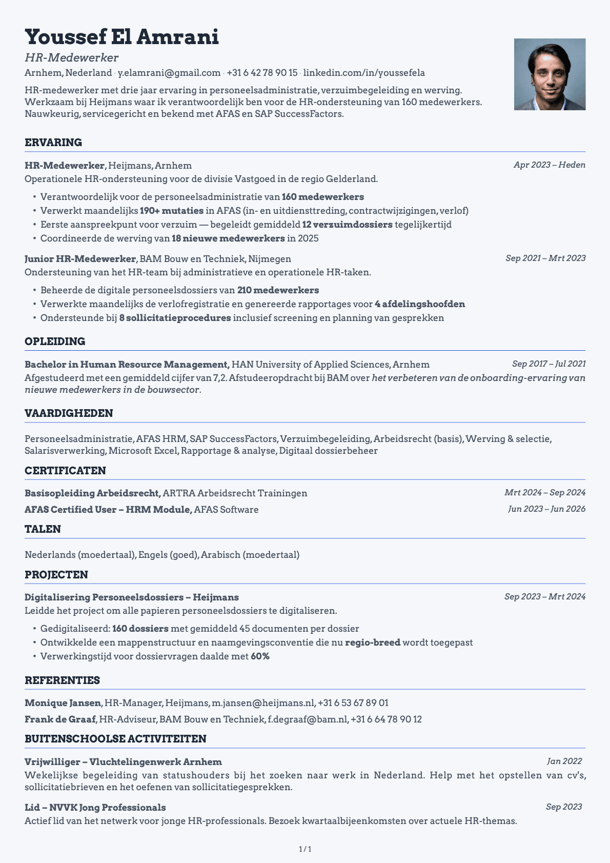 HR-Medewerker resume example
