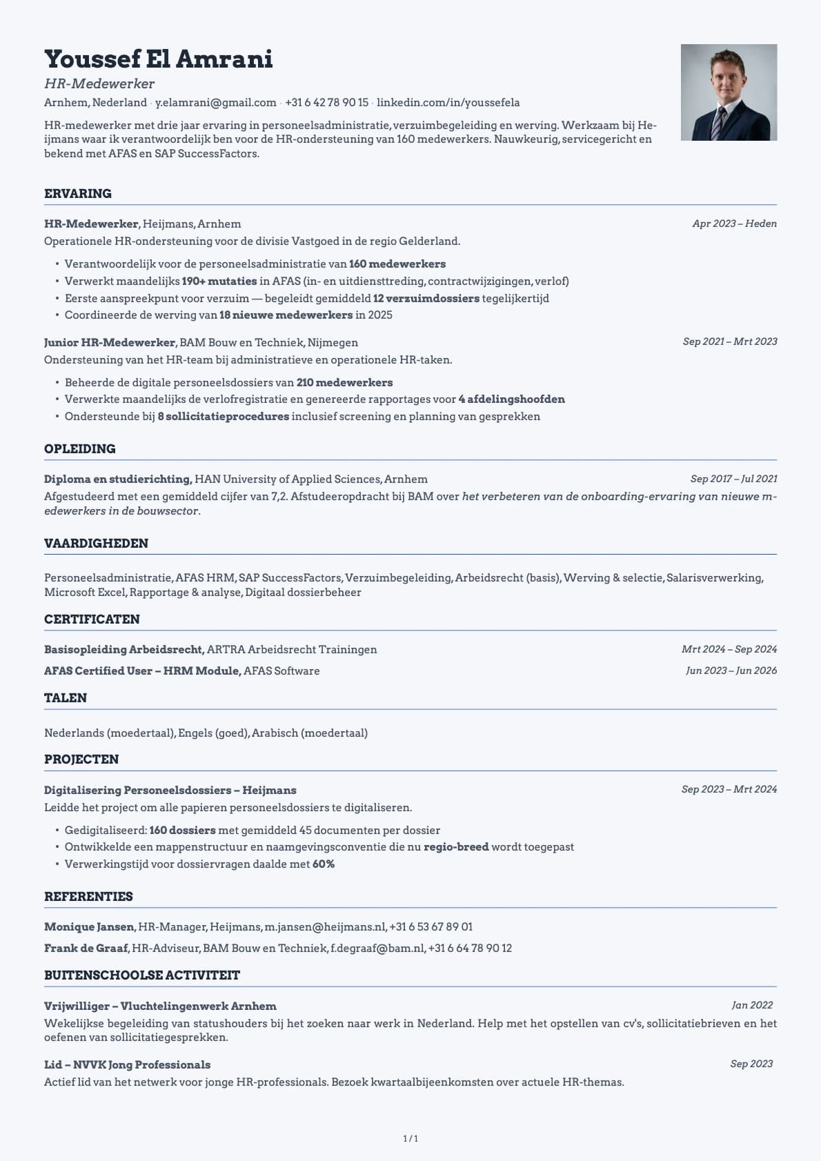 HR-Medewerker resume example