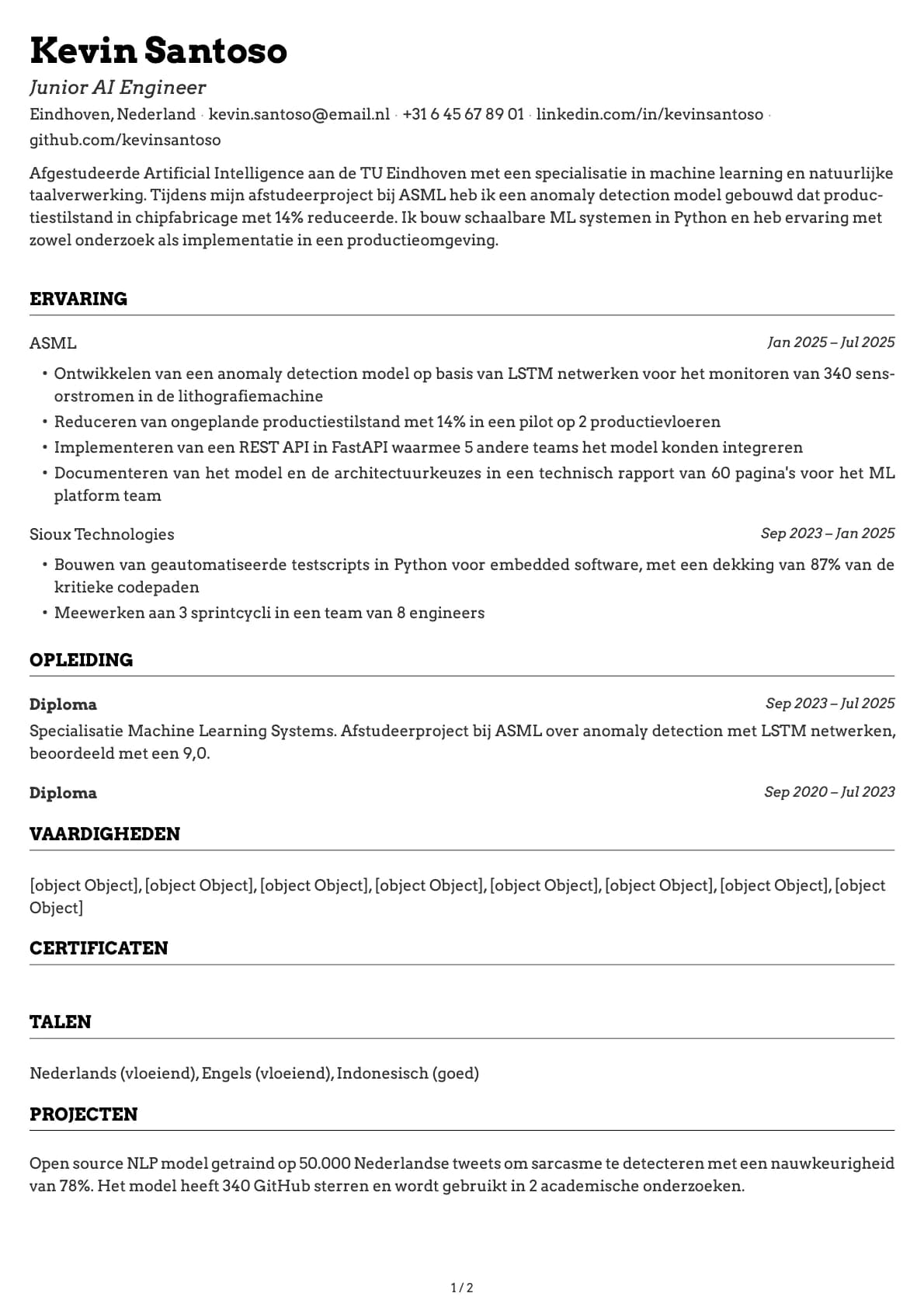 Junior AI Engineer resume example