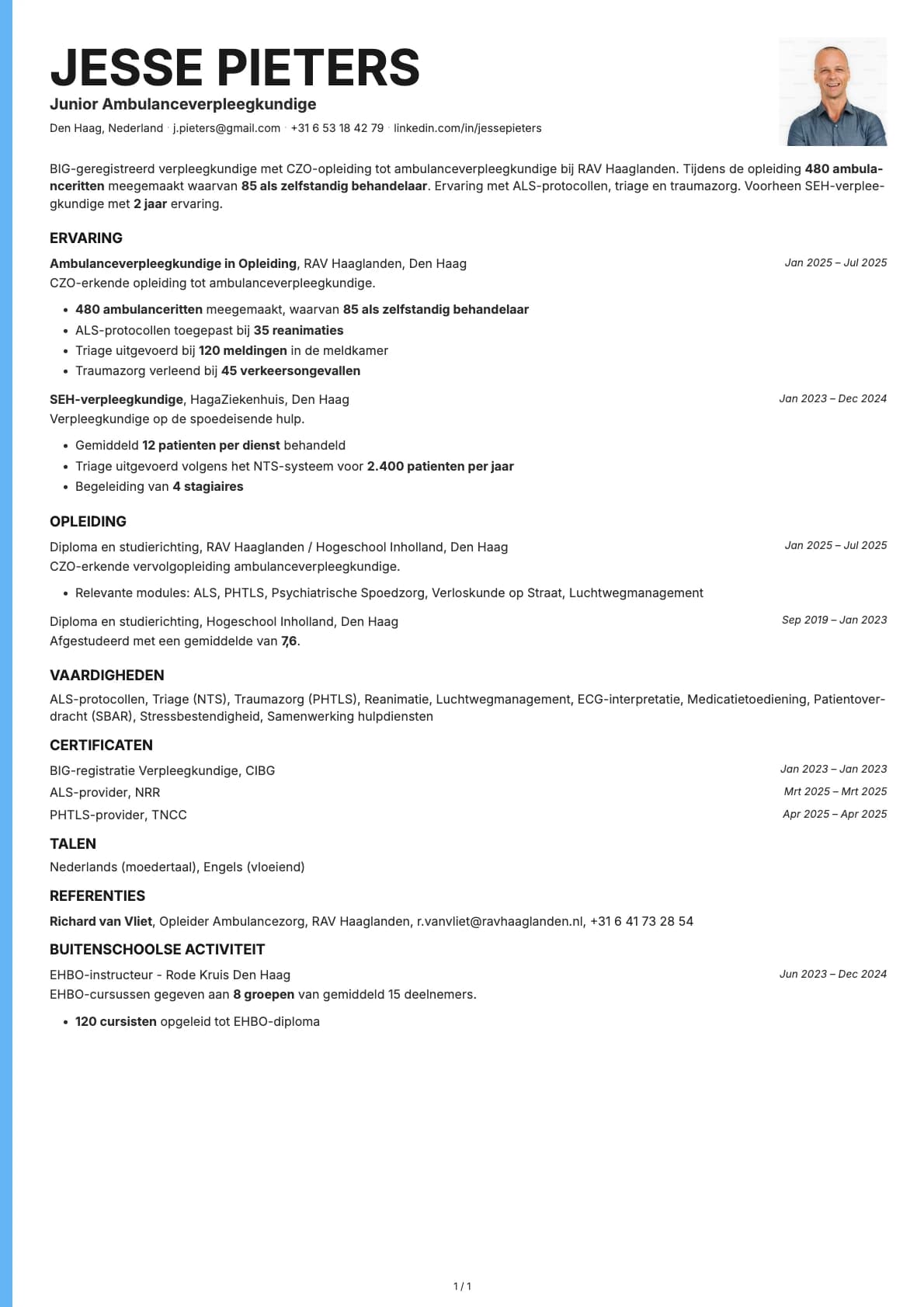 Junior Ambulanceverpleegkundige resume example