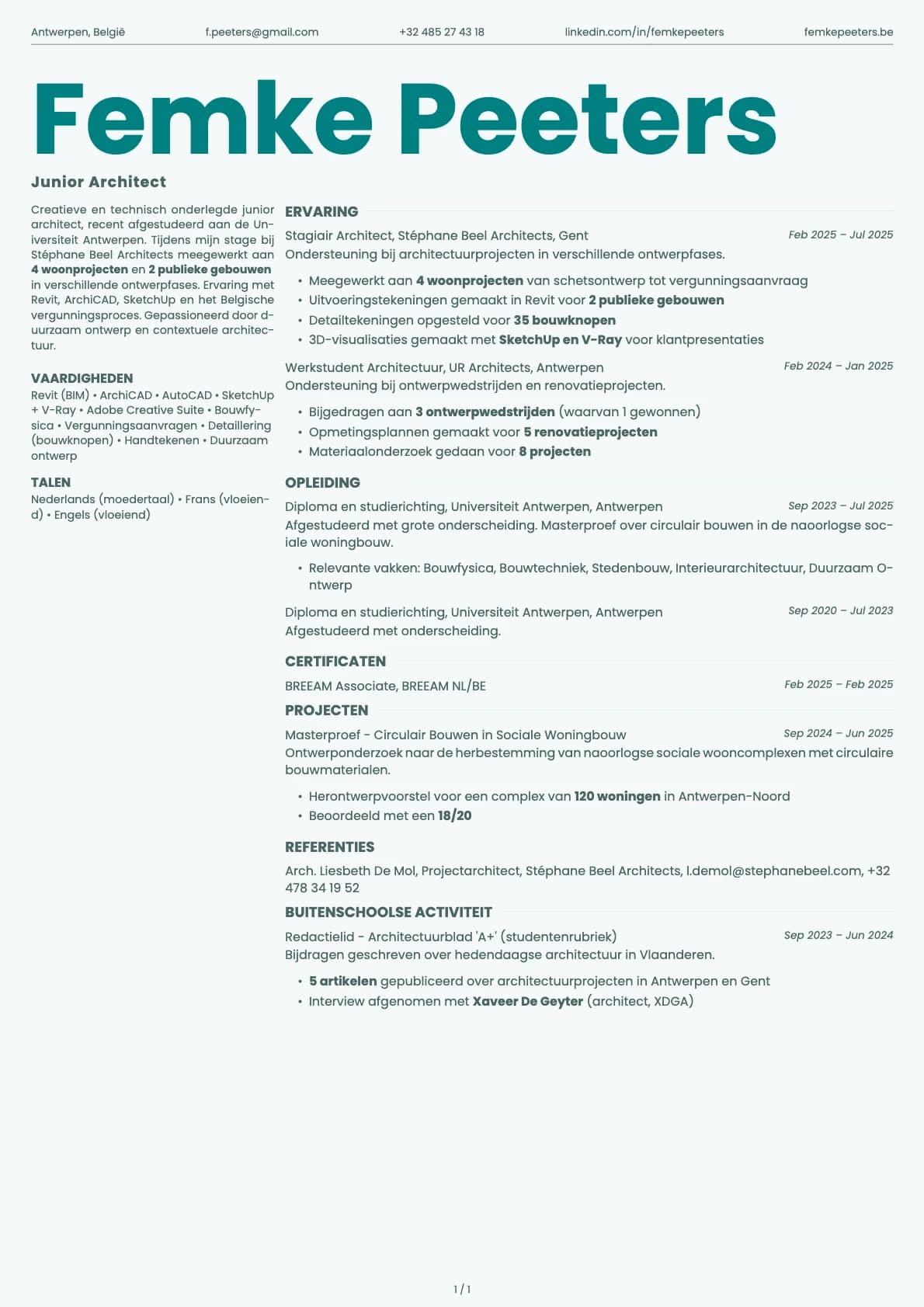 Junior Architect resume example