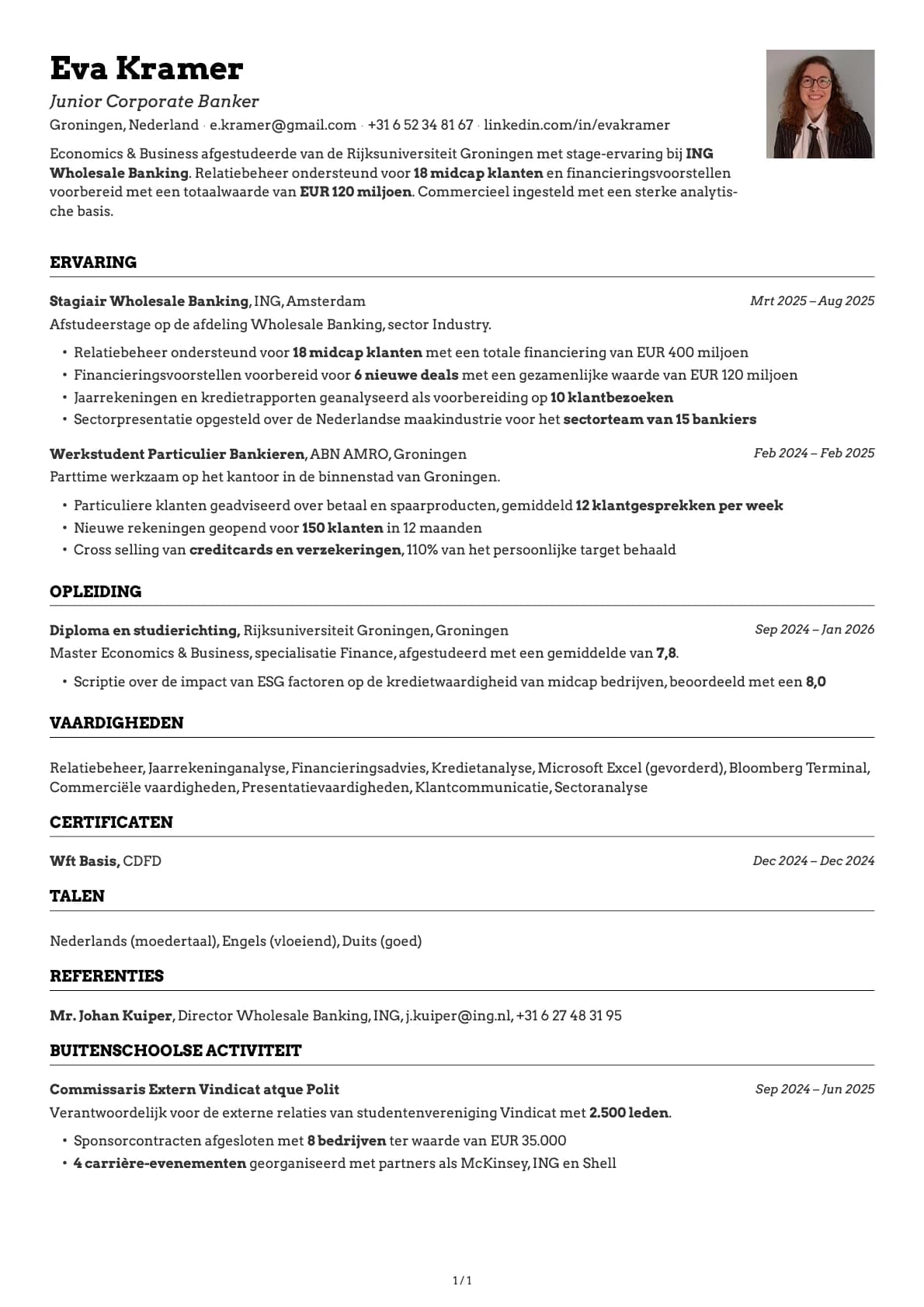 Junior Corporate Banker resume example