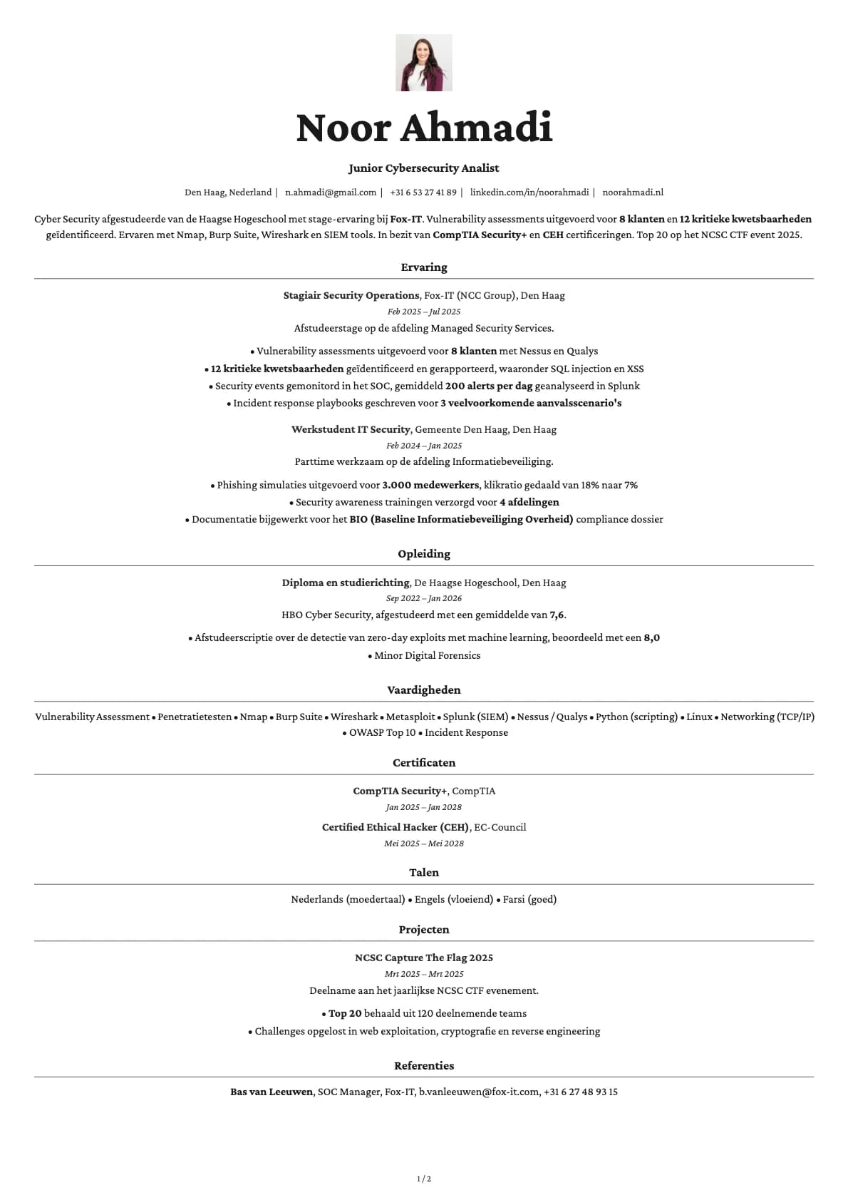 Junior Cybersecurity Analist resume example