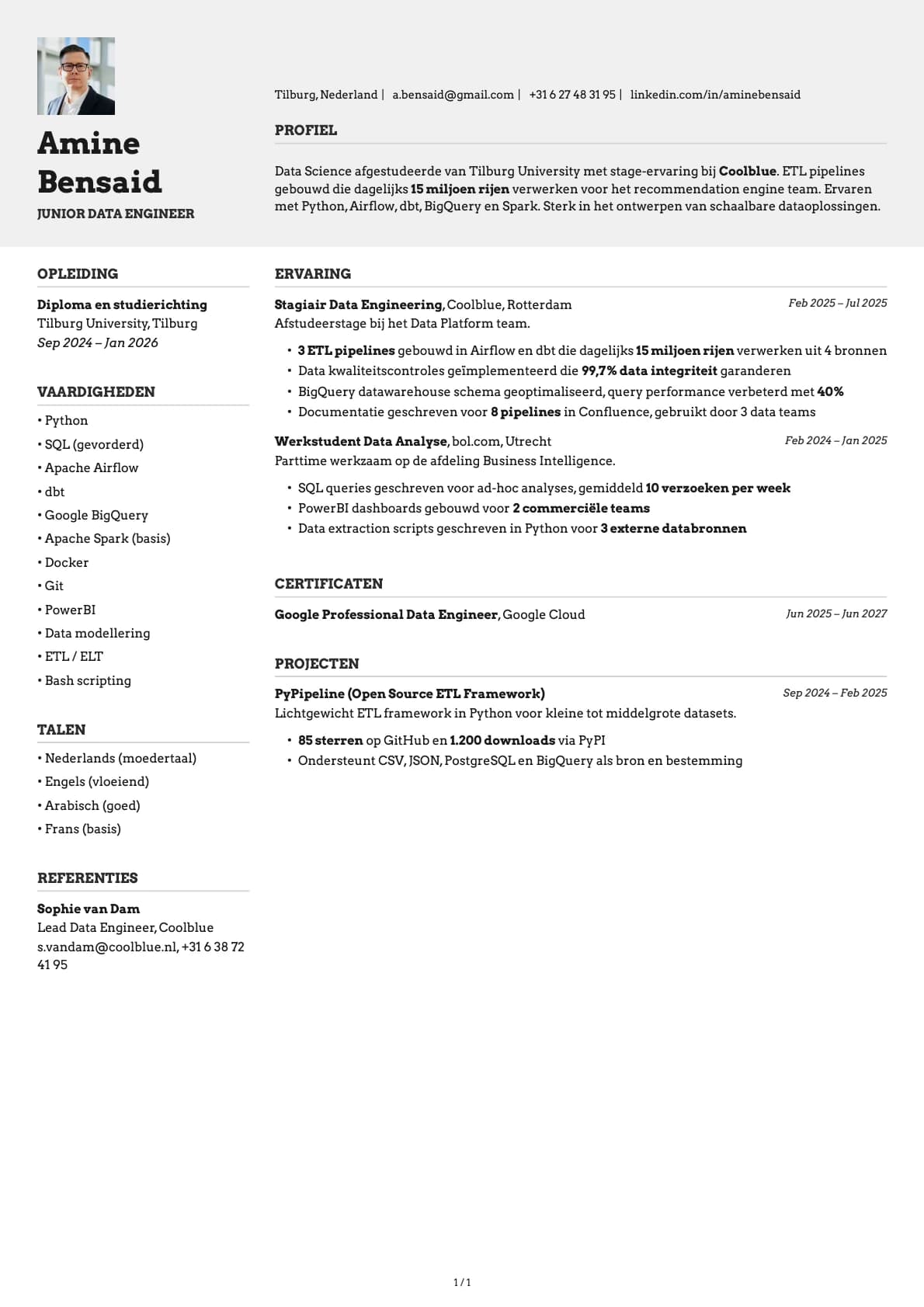 Junior Data Engineer resume example