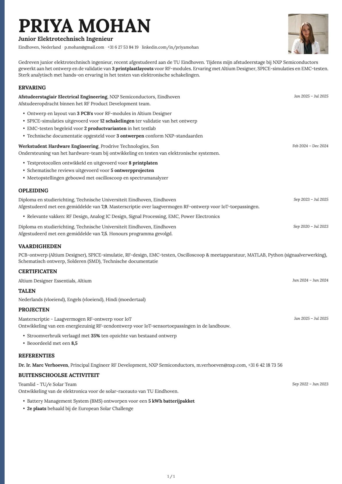 Junior Elektrotechnisch Ingenieur resume example