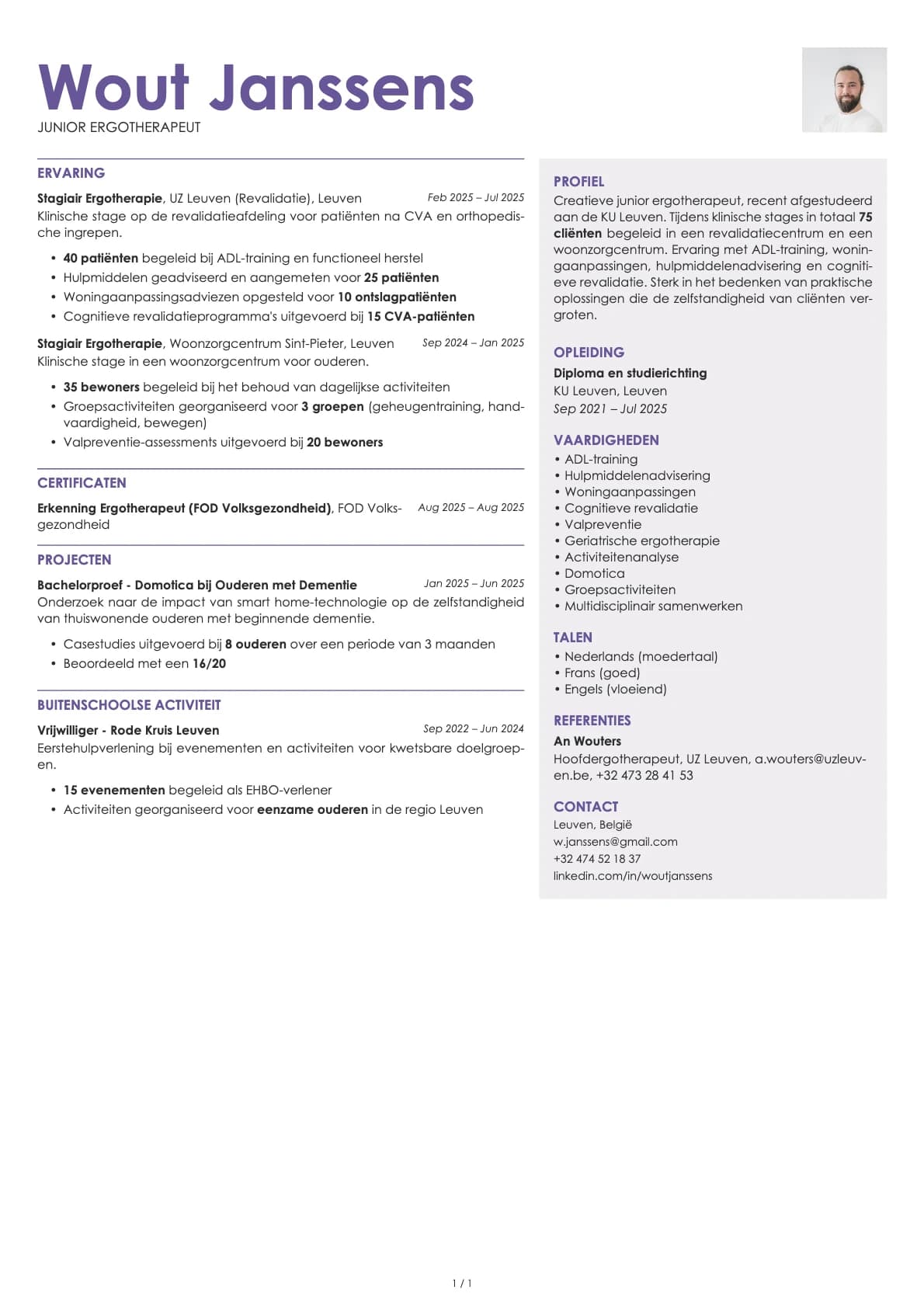 Junior Ergotherapeut resume example