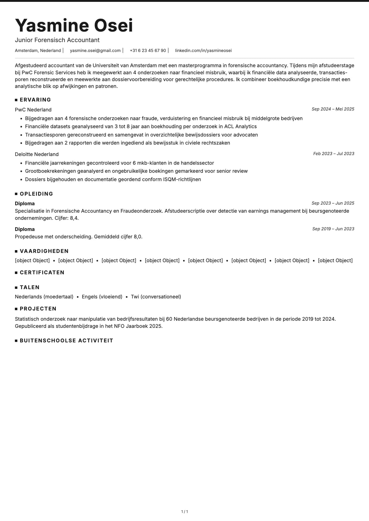 Junior Forensisch Accountant resume example