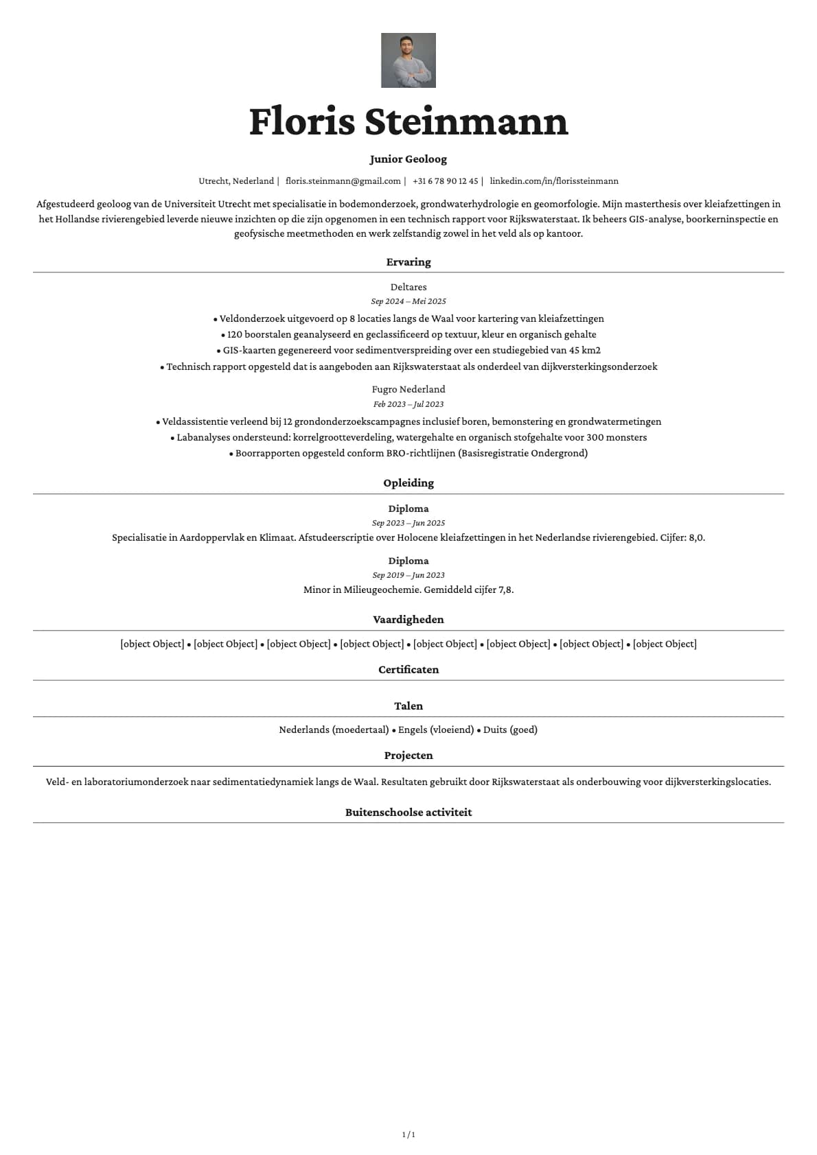 Junior Geoloog resume example