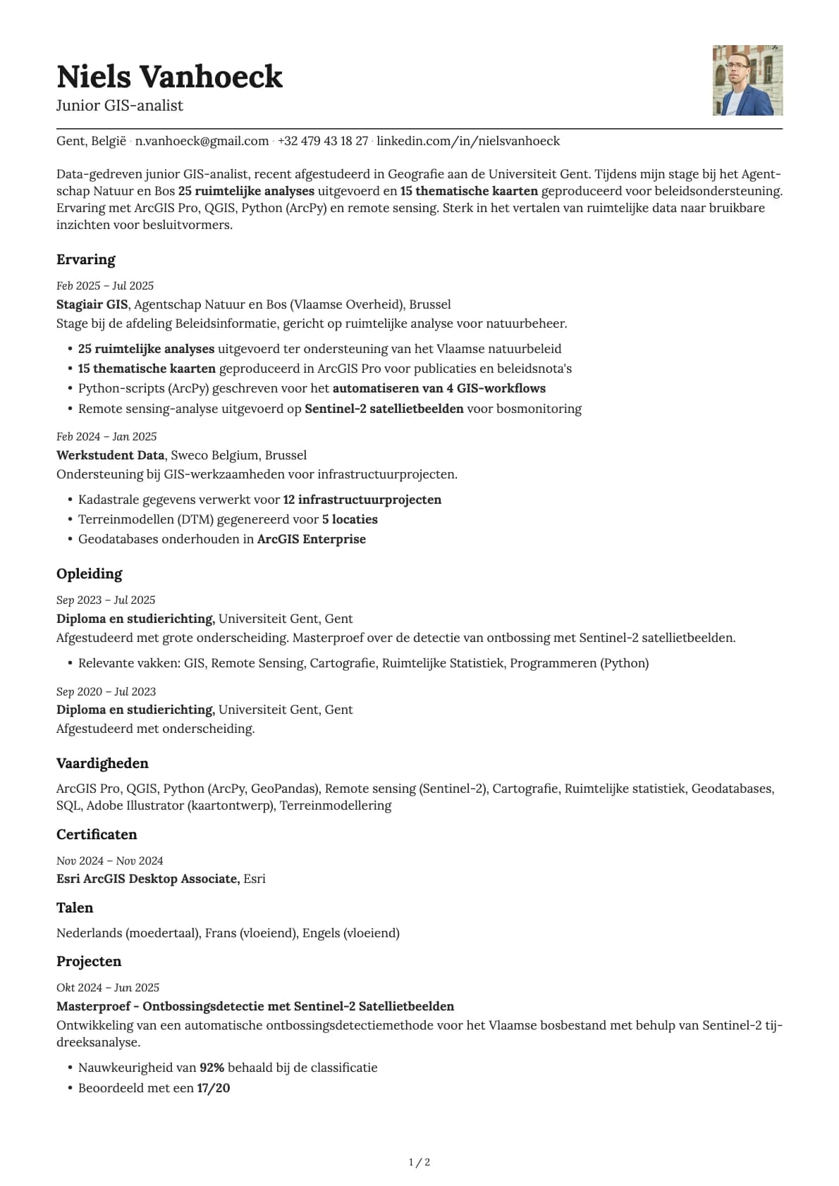 Junior GIS-analist resume example