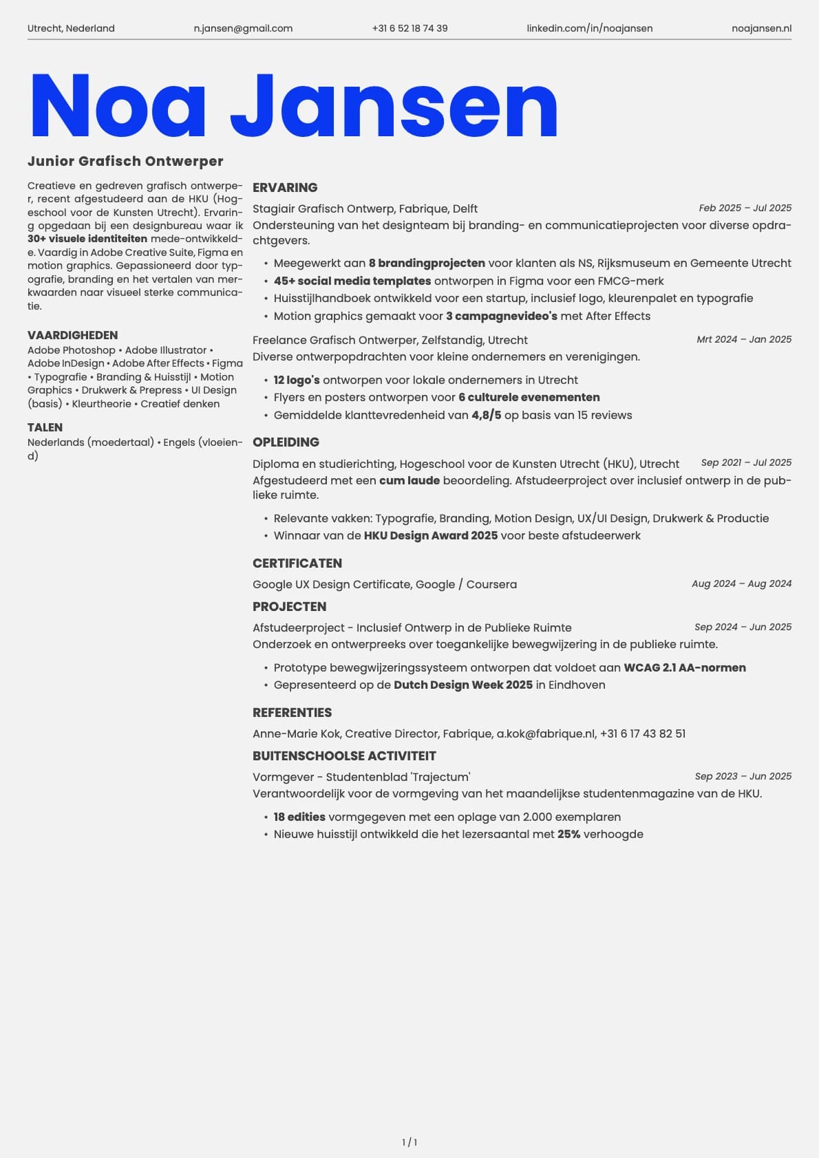 Junior Grafisch Ontwerper resume example