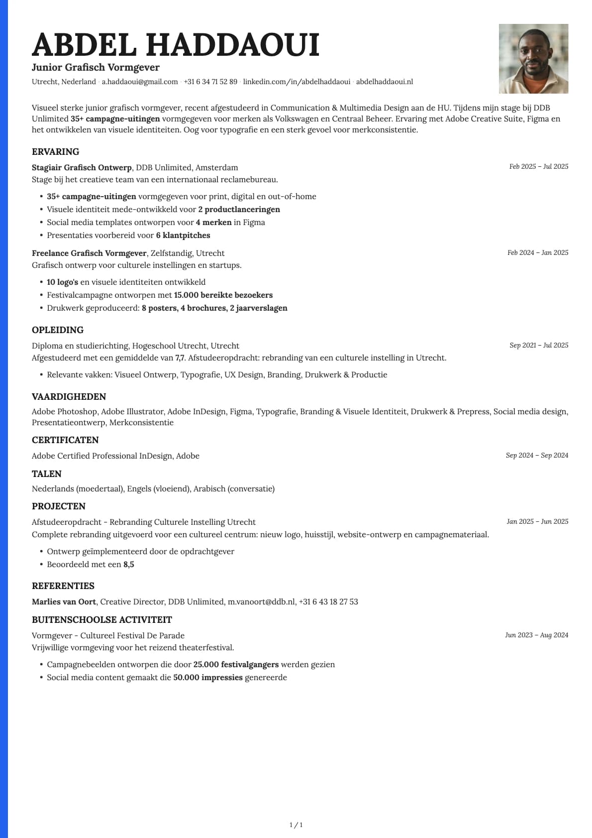 Junior Grafisch Vormgever resume example
