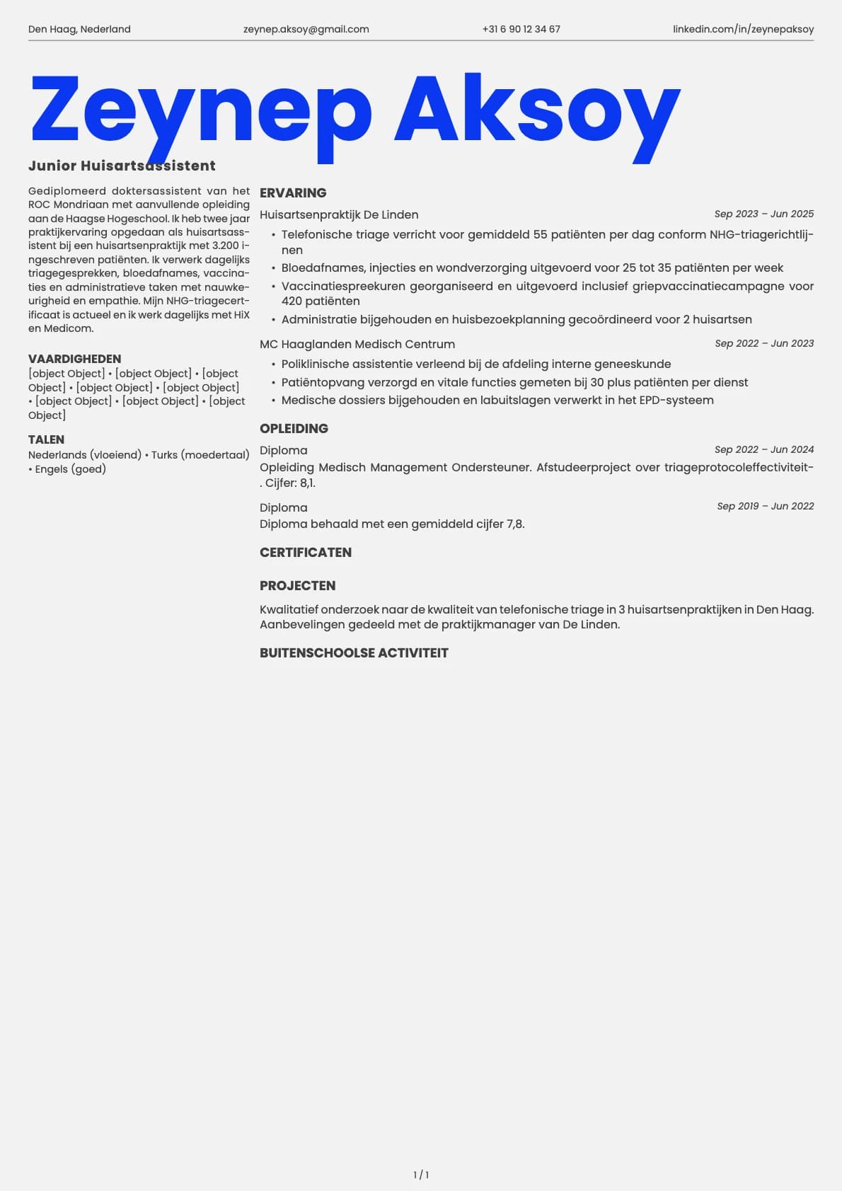 Junior Huisartsassistent resume example