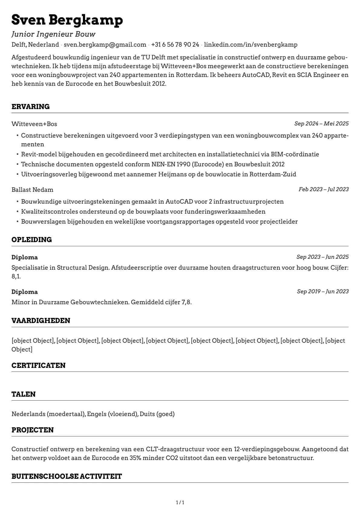 Junior Ingenieur Bouw resume example