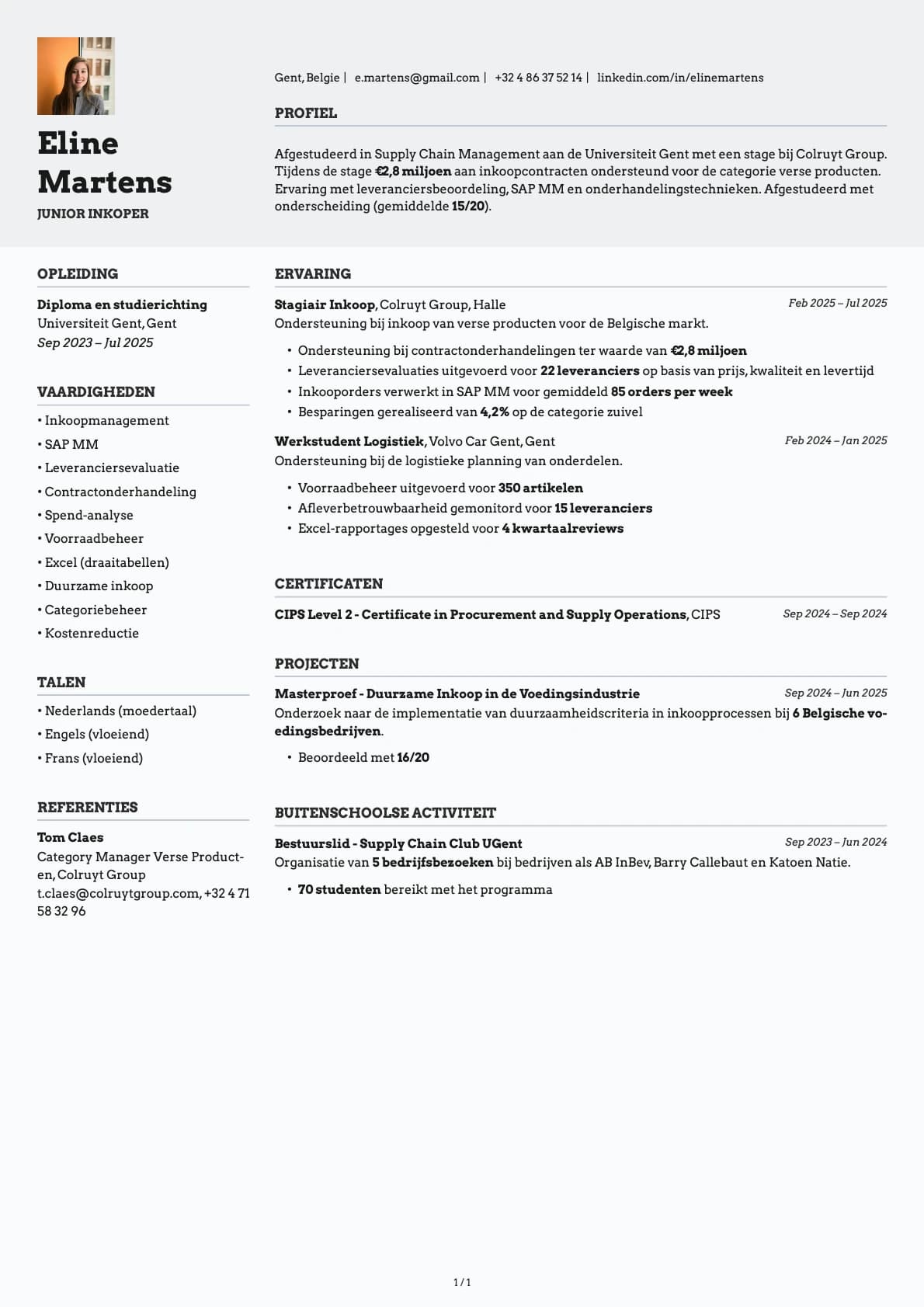Junior Inkoper resume example