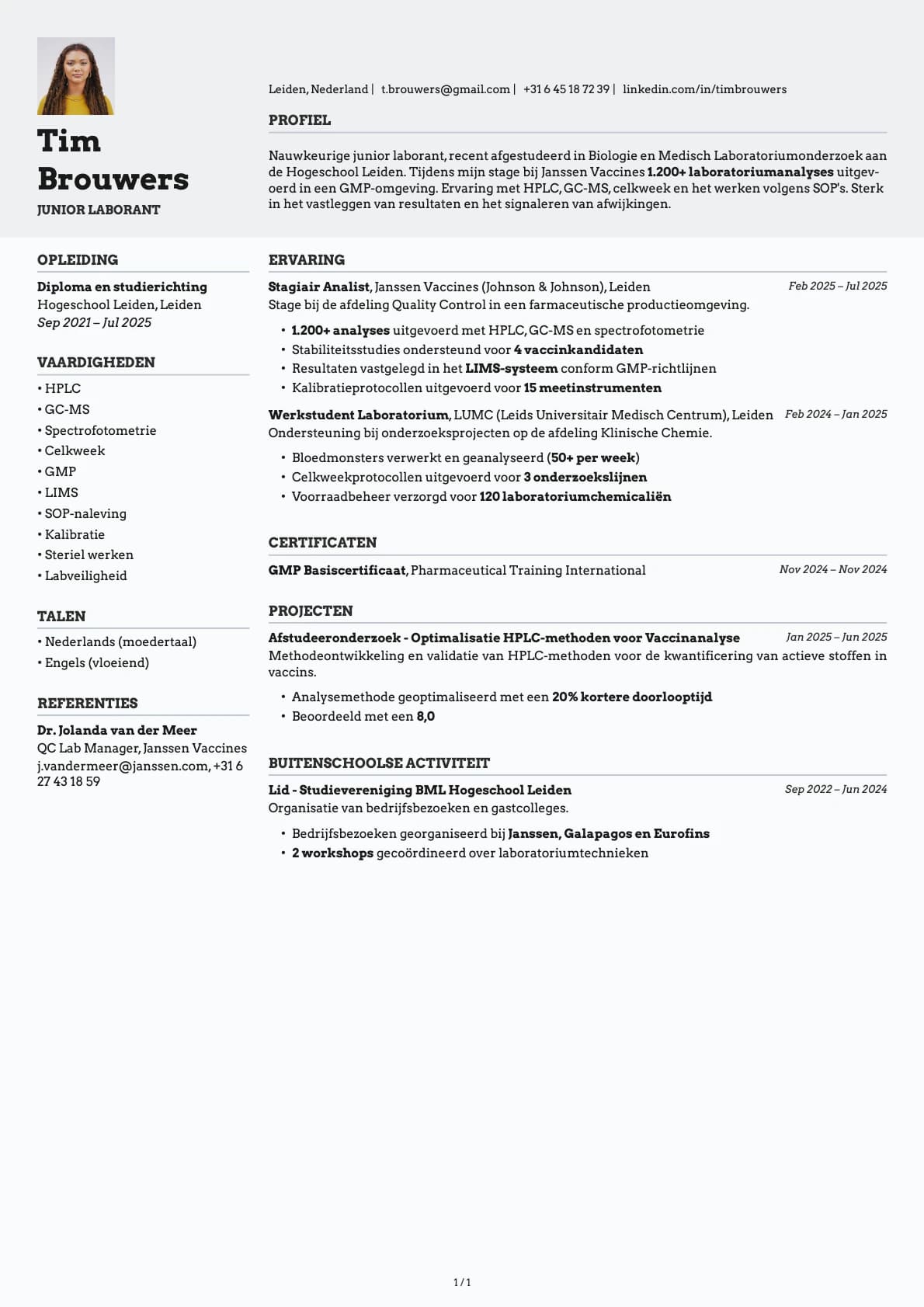 Junior Laborant resume example