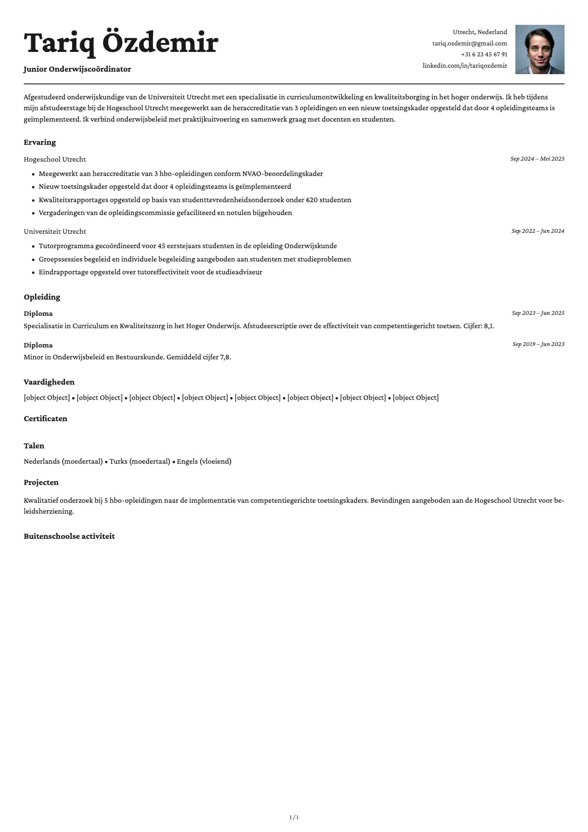 Junior Onderwijscoördinator resume example