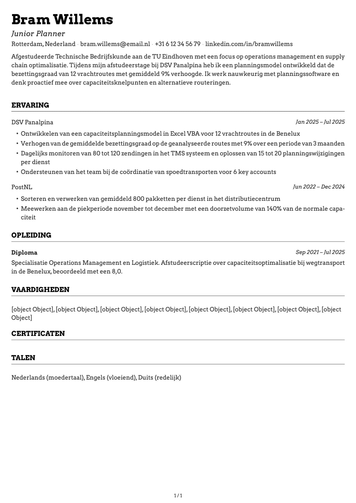 Junior Planner resume example