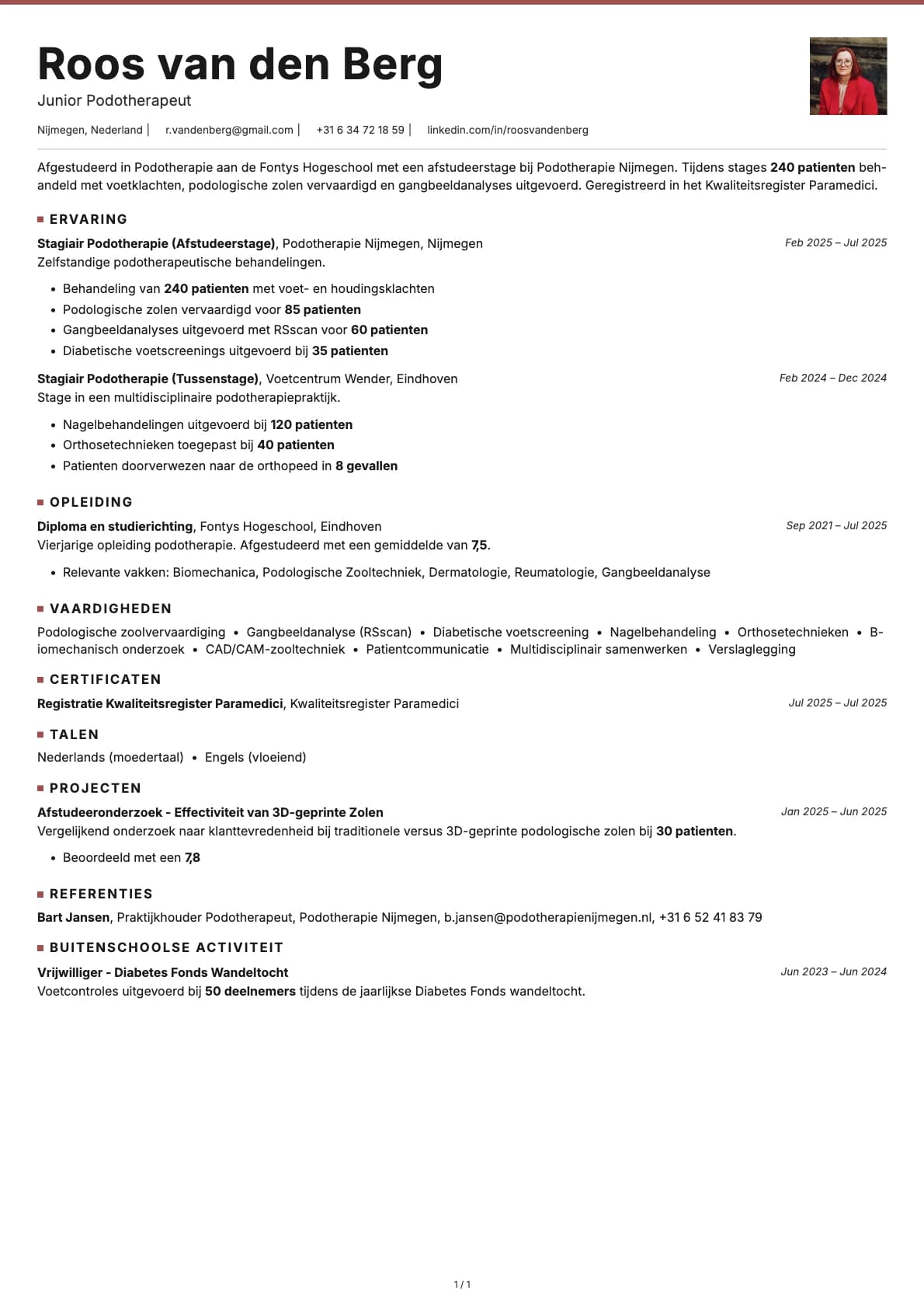 Junior Podotherapeut resume example