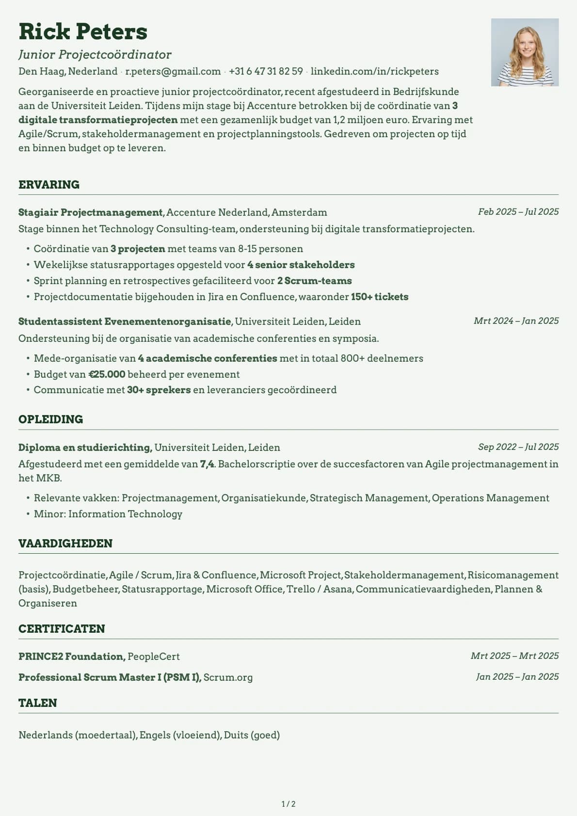 Junior Projectcoordinator resume