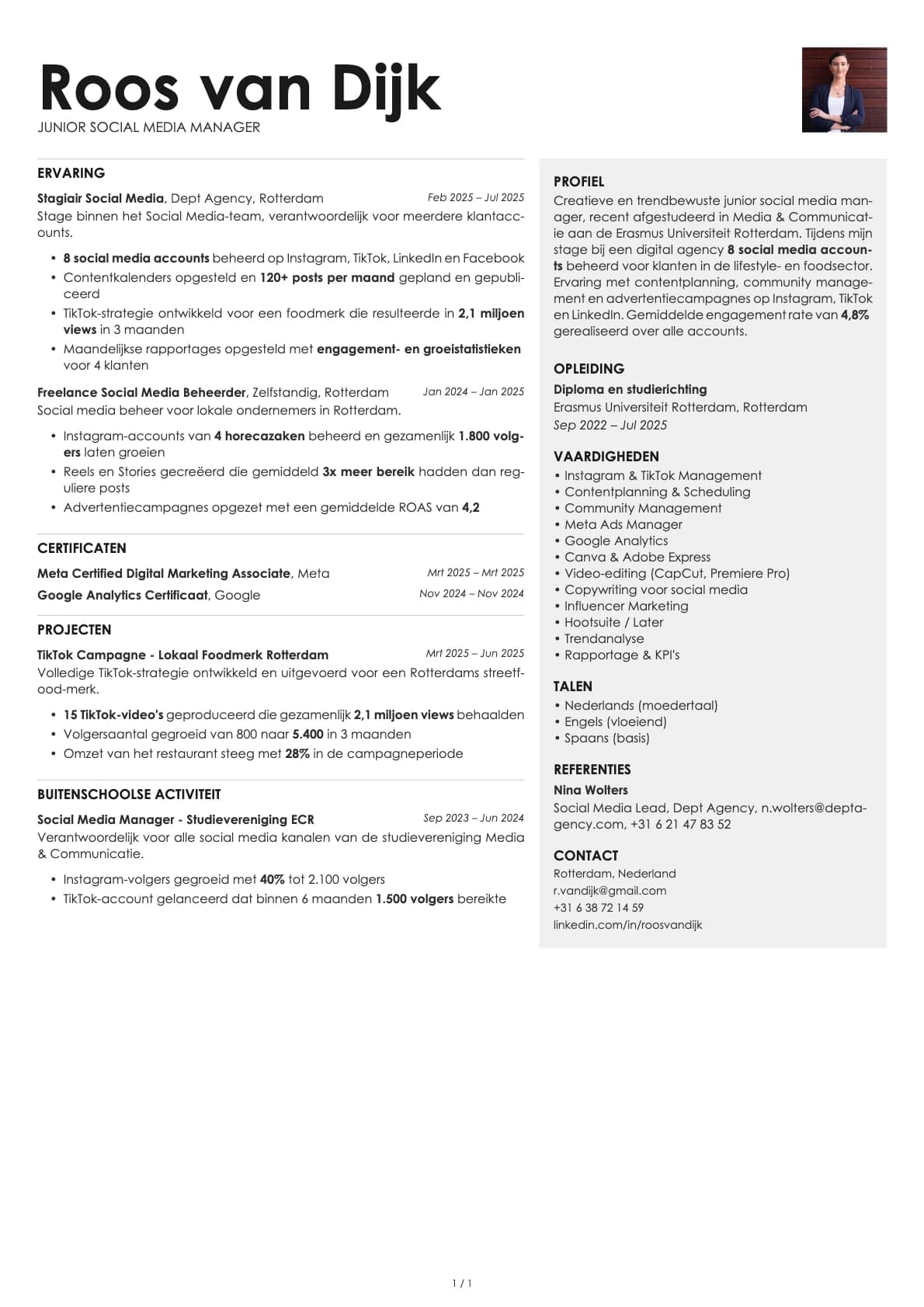 Junior Social Media Manager resume example